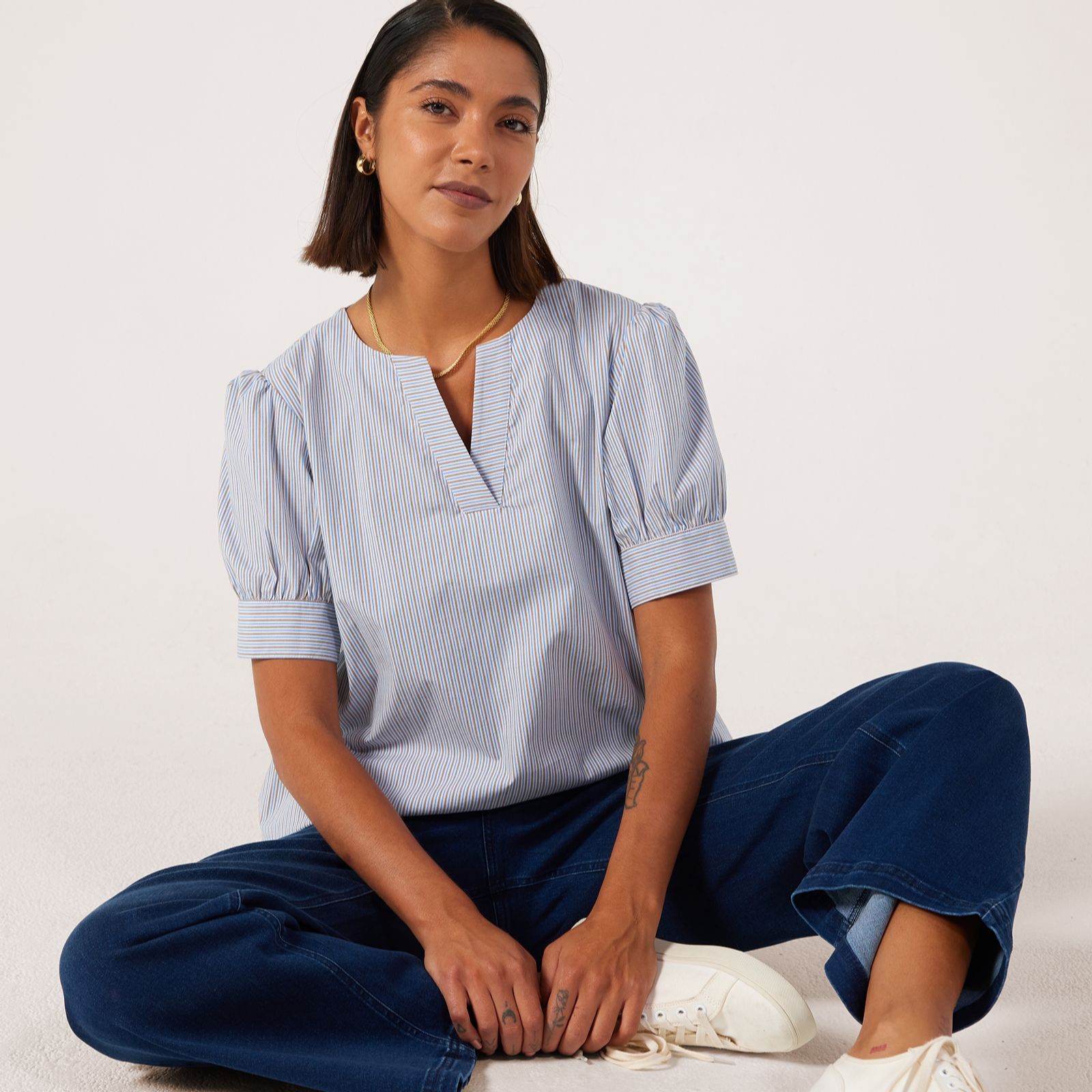 Ben De Lisi Puff Sleeve Stripe Shirt