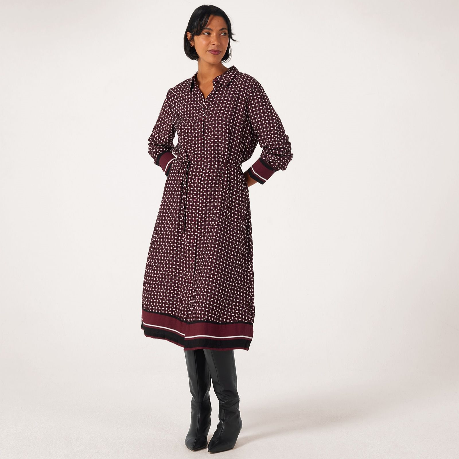 JDY Alice Border Print Midi Shirt Dress