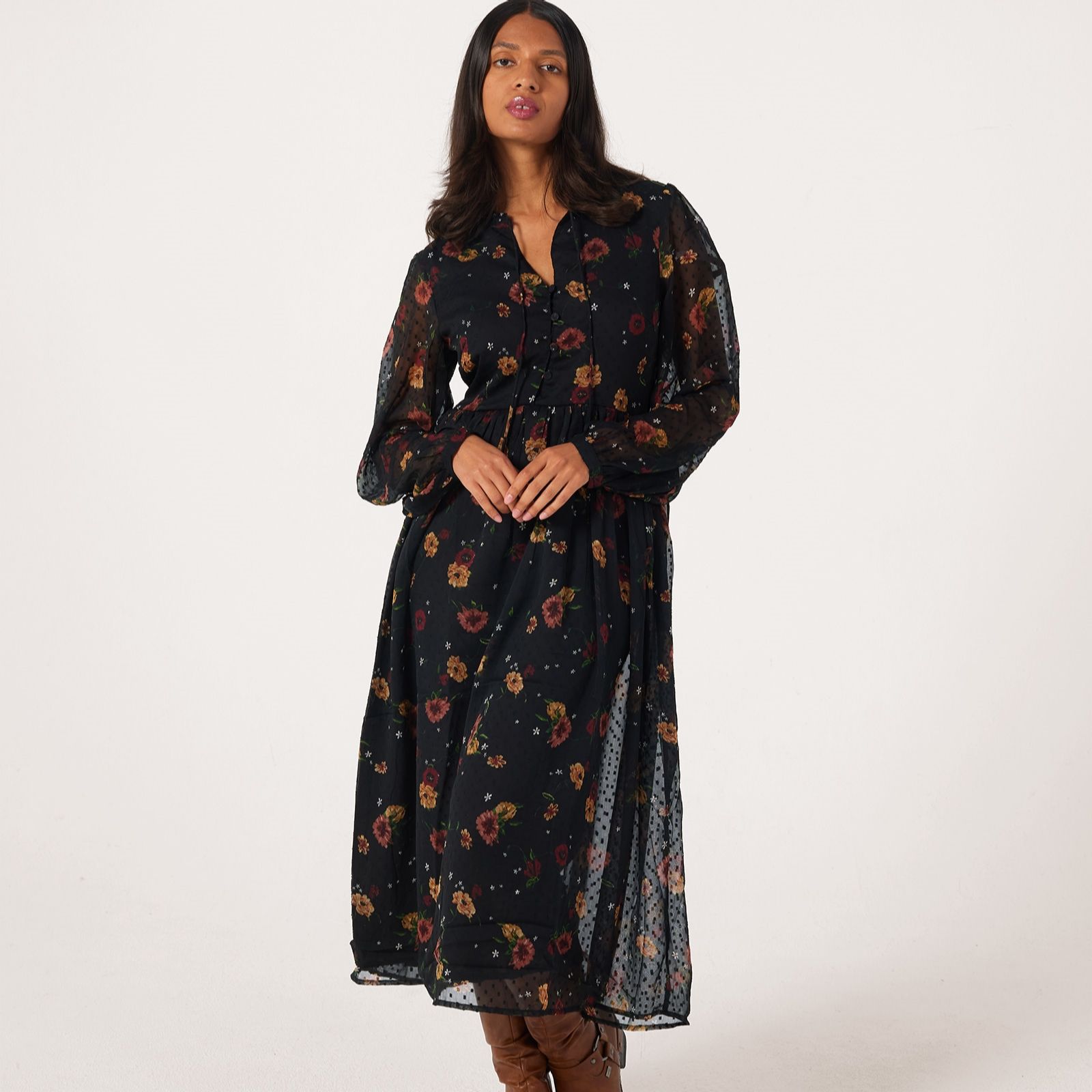 Only Eliza Tie Neck Printed Tiered Dress