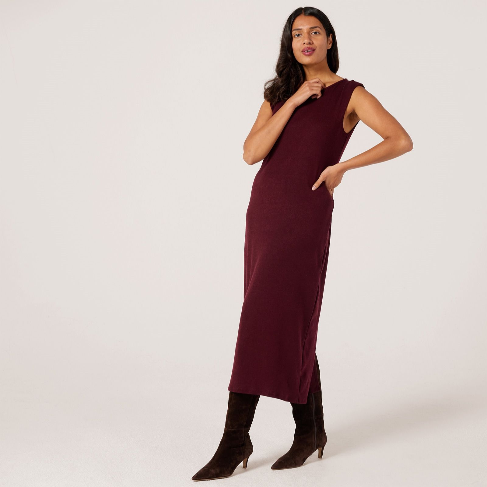 Kim & Co Divine Knit Cap Sleeve Midi Dress with Slit