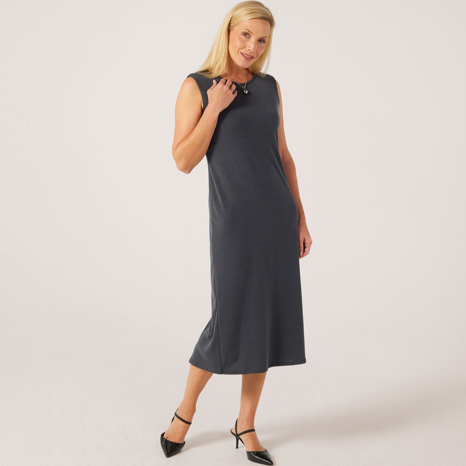 Kim & Co Divine Knit Cap Sleeve Midi Dress with Slit