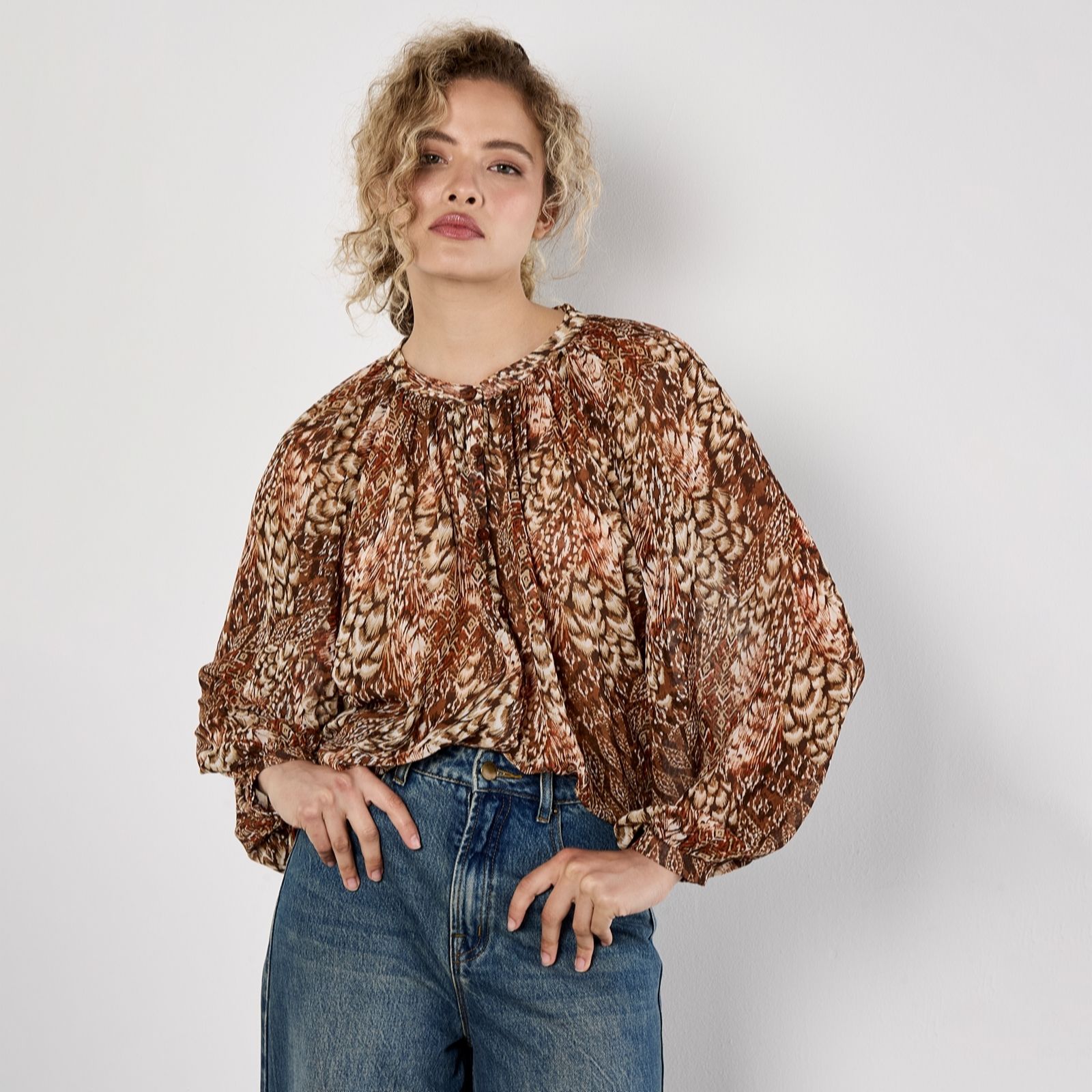 Apricot Feather Patchwork Chiffon Top