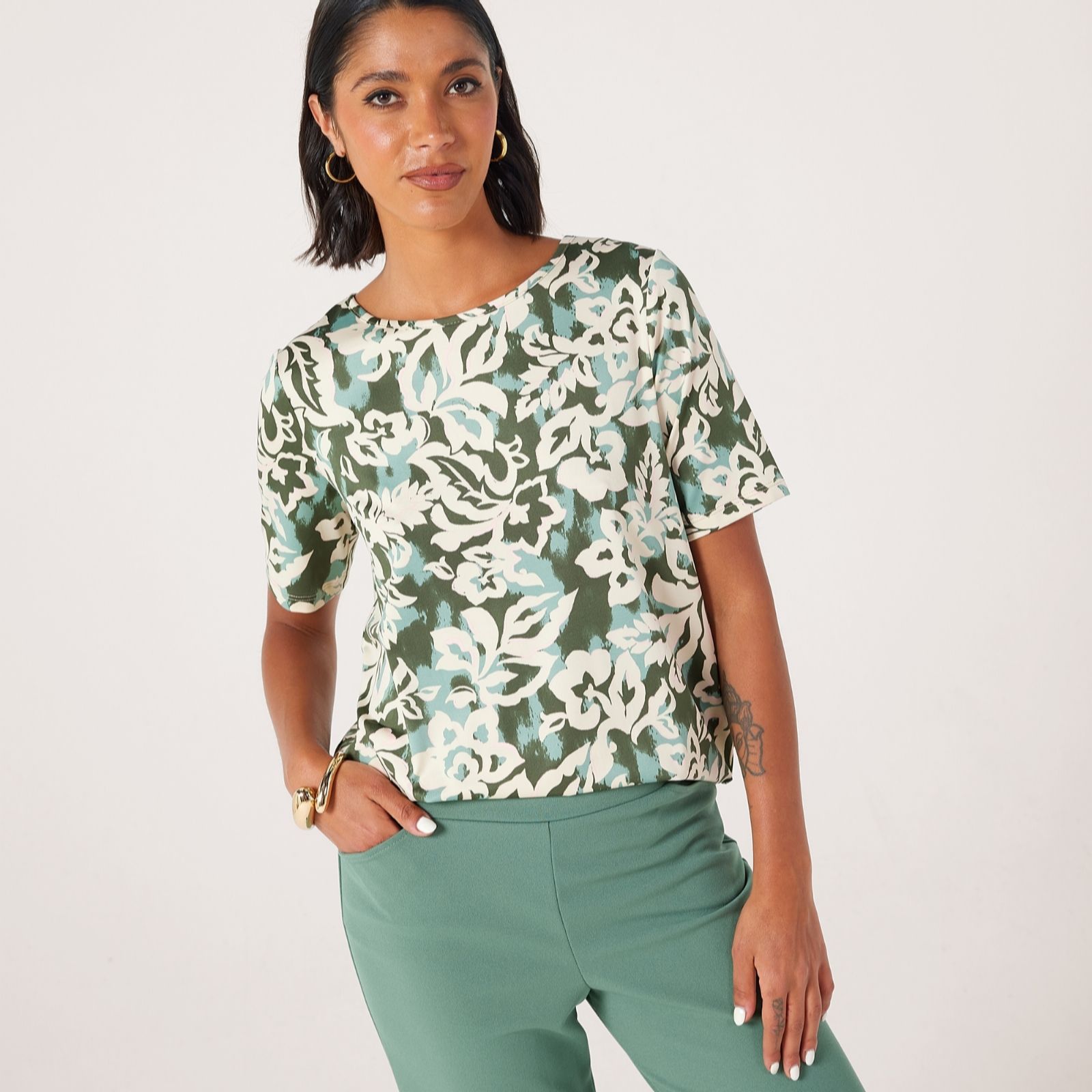 Kim & Co Printed Brazil Knit Jersey Short Sleeve Top