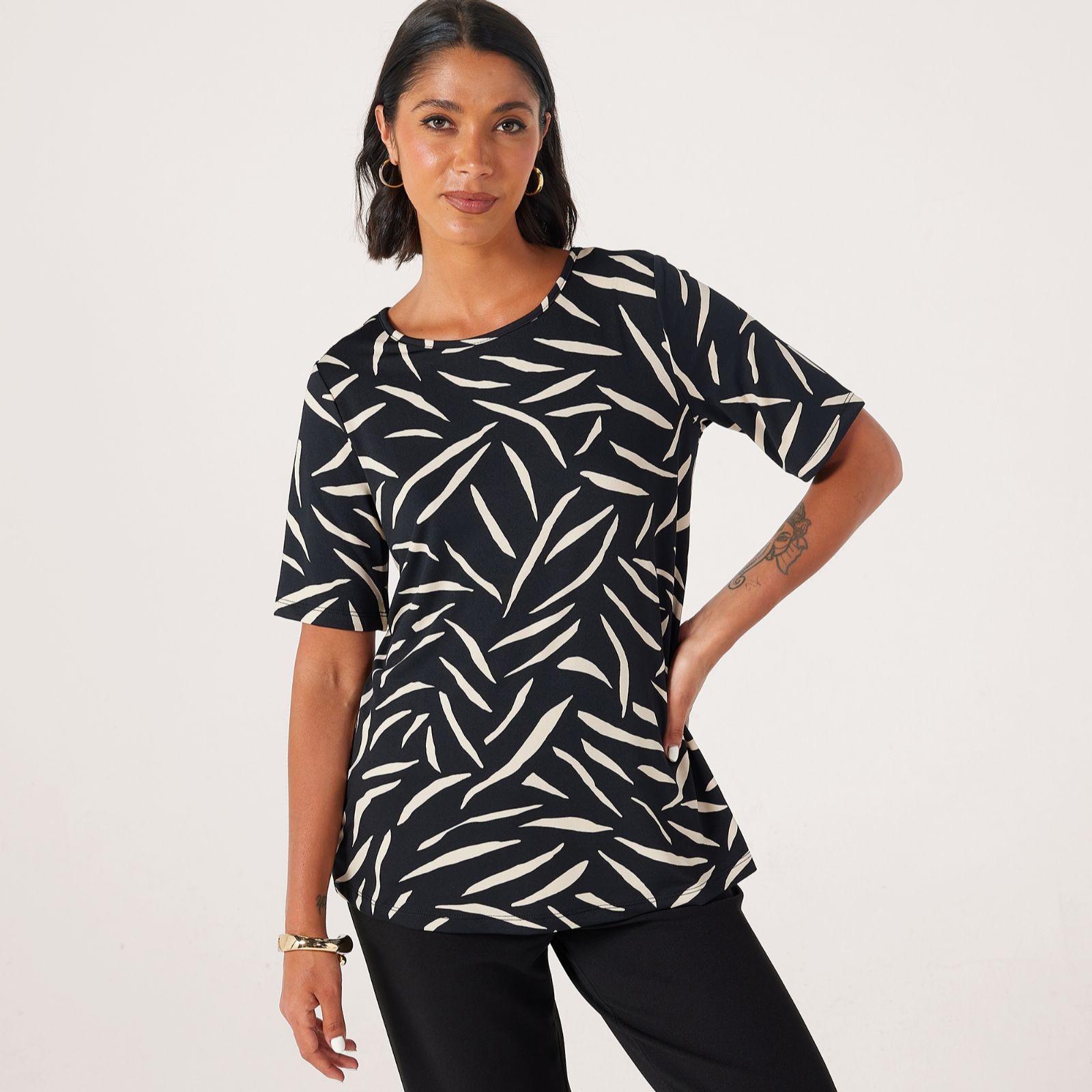 Kim & Co Printed Brazil Knit Jersey Short Sleeve Top