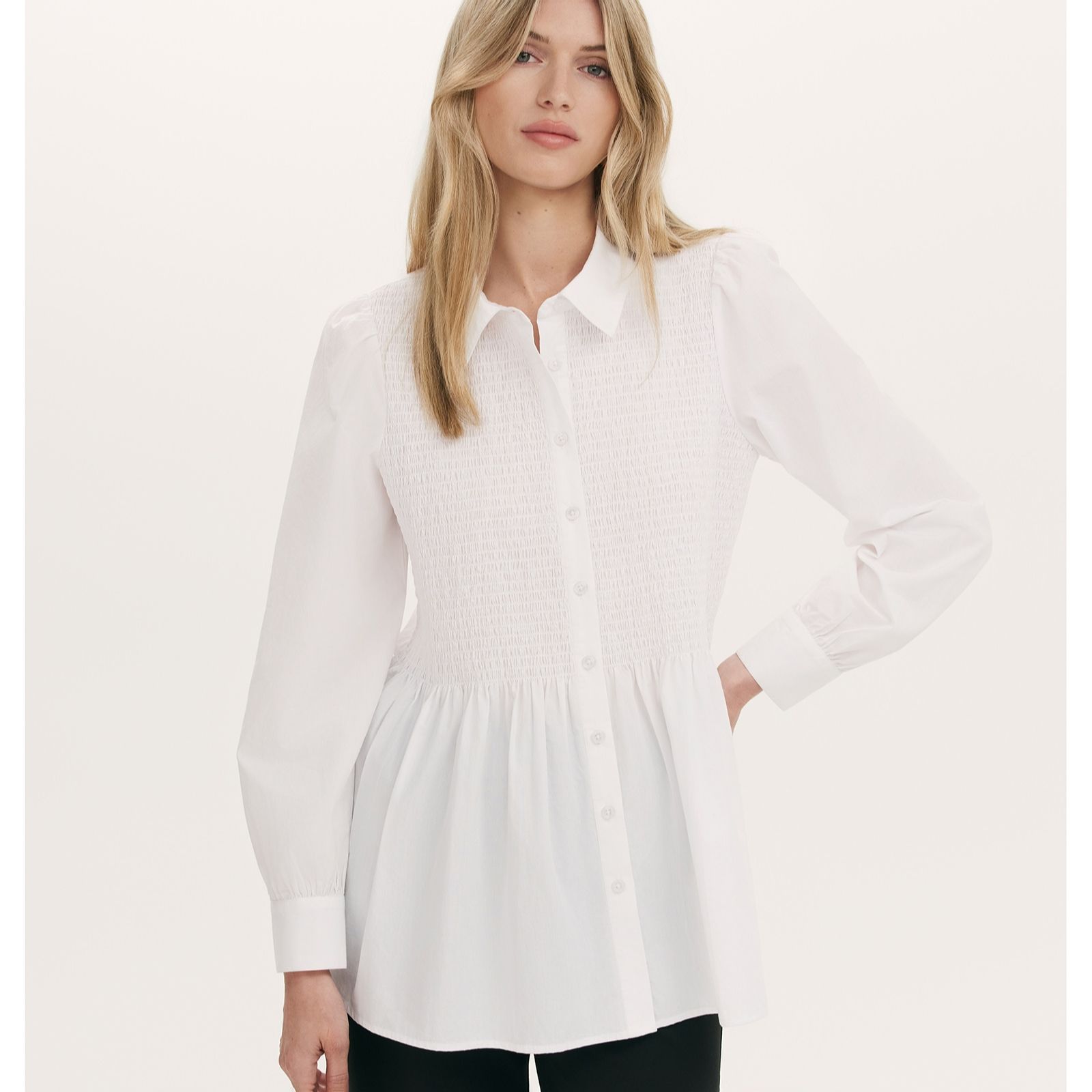 Finery London Melissa Shirred Detail Button-Up Shirt