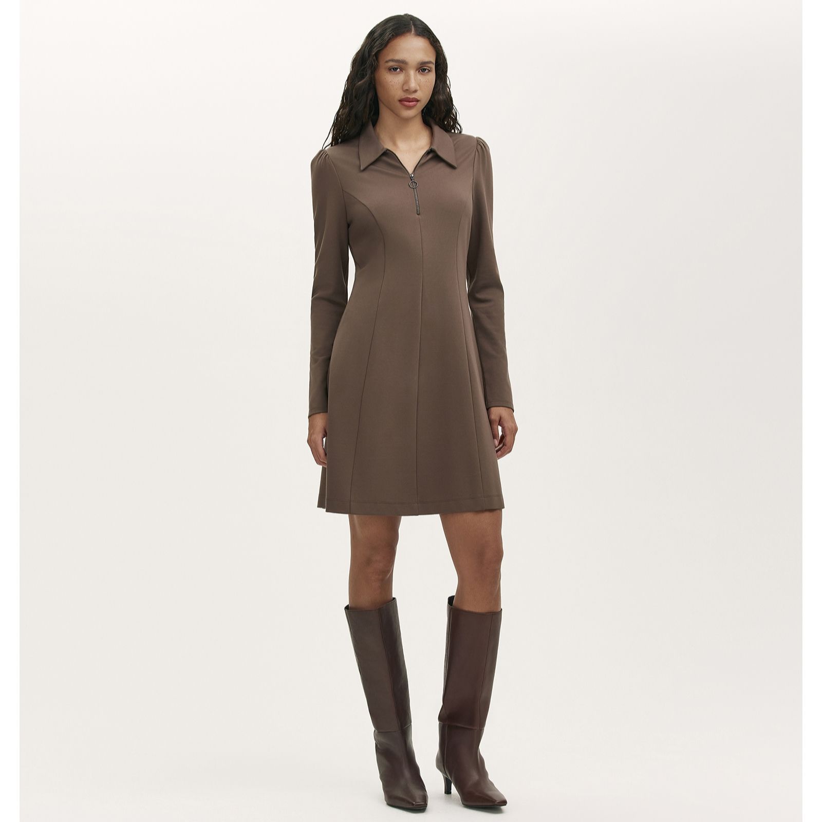 Finery London Lea Ponte Dress with Zip Collar Detail