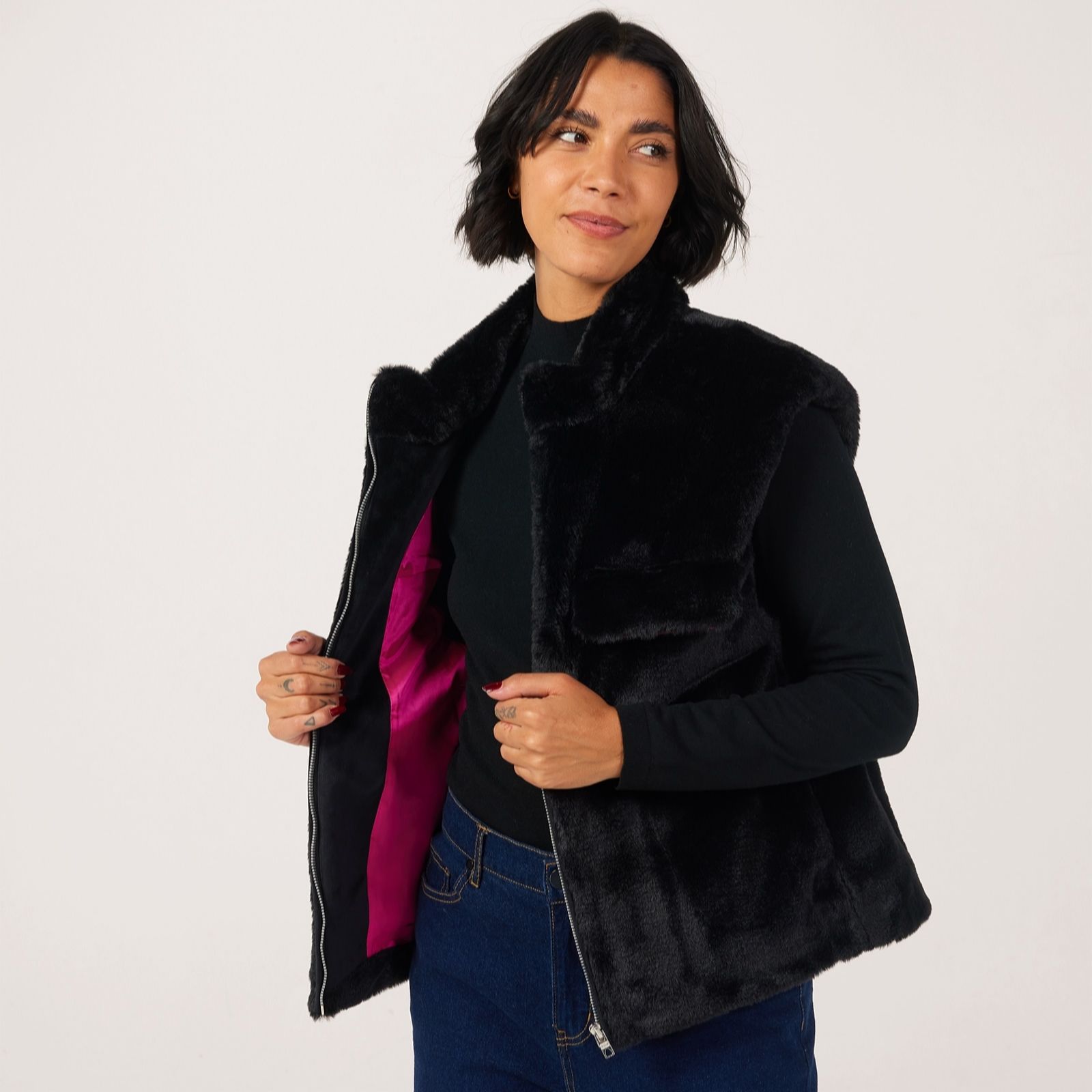Helene Berman Faux Fur Zip Up Gilet
