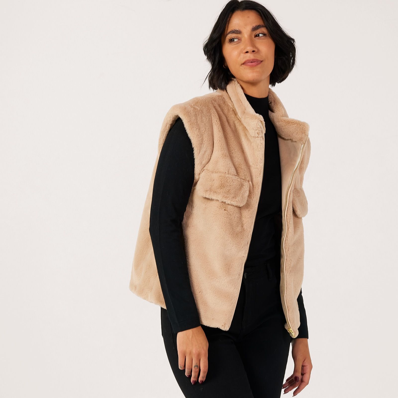 Helene Berman Faux Fur Zip Up Gilet