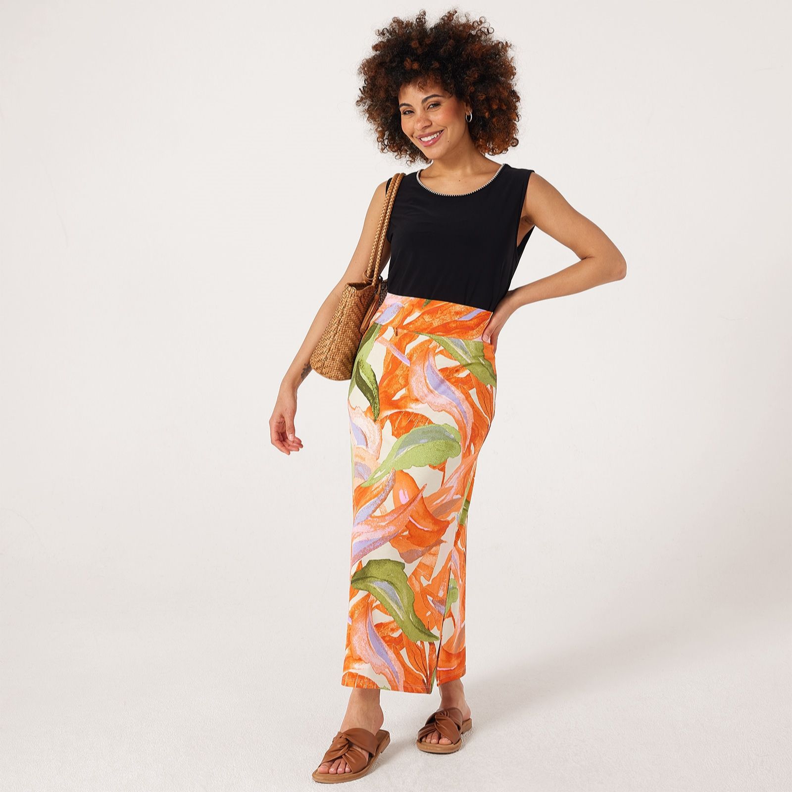 Kim & Co Viscose Jersey Long Skirt with Slits