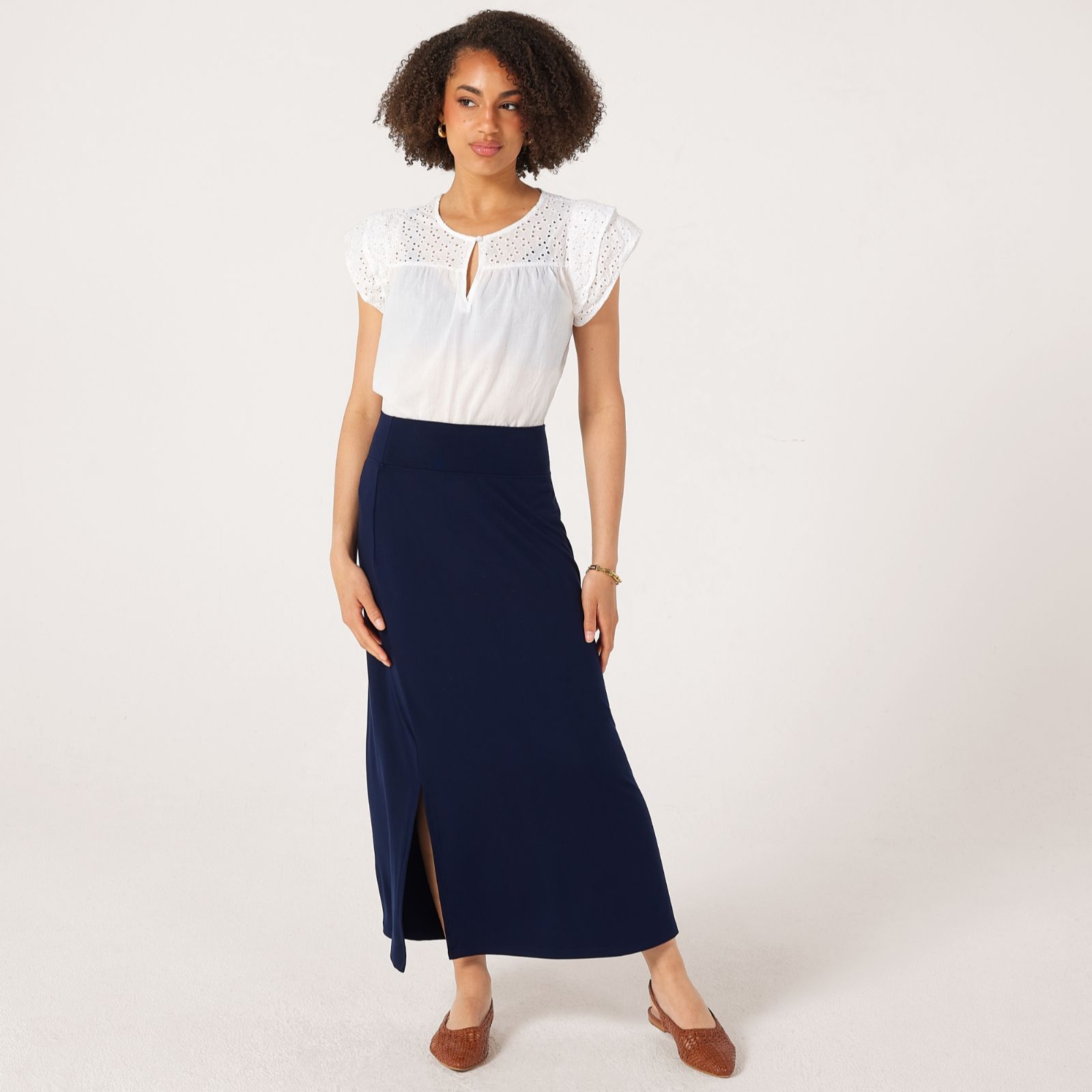 Kim & Co Viscose Jersey Long Skirt with Slits