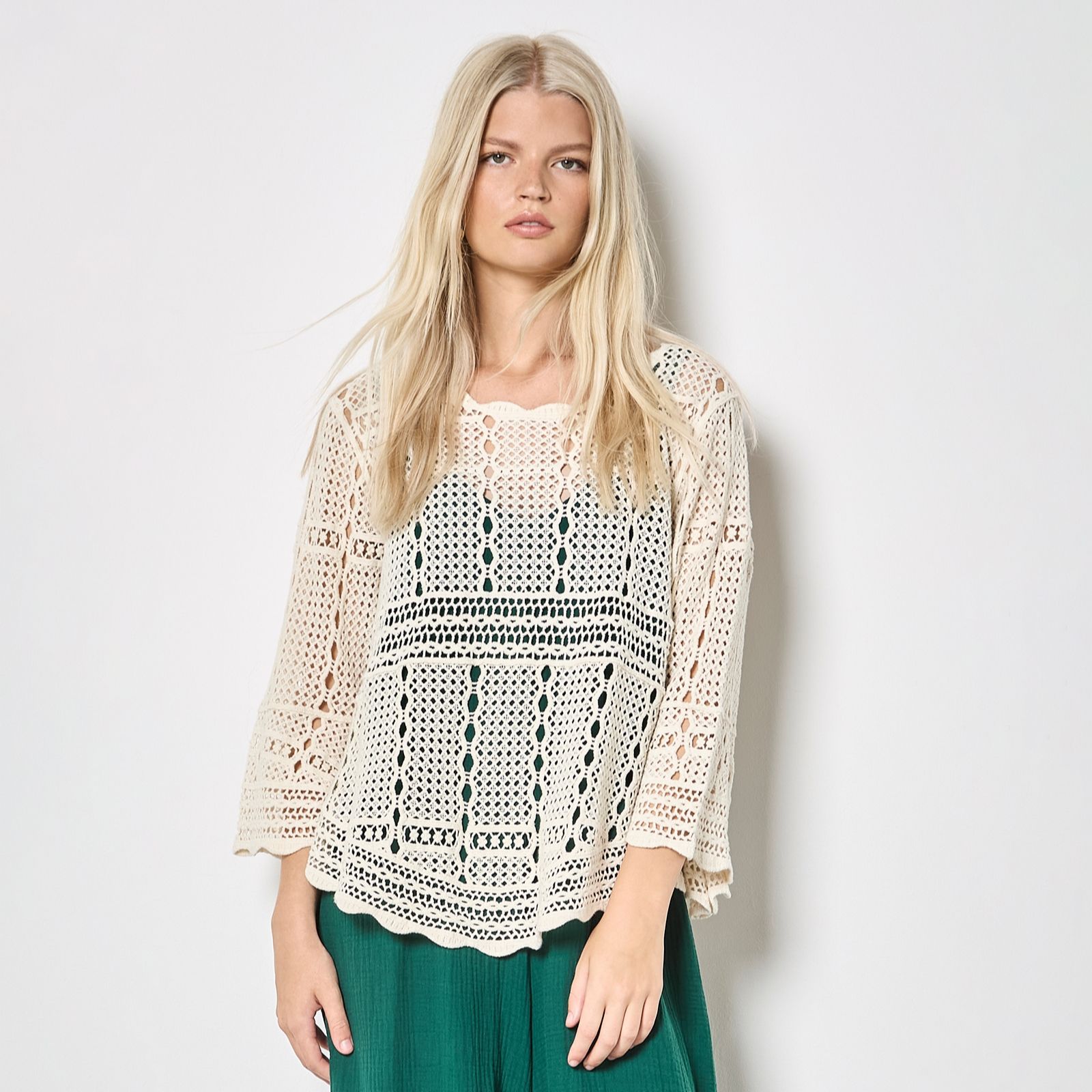Apricot Crochet Cape Bell Sleeve Top