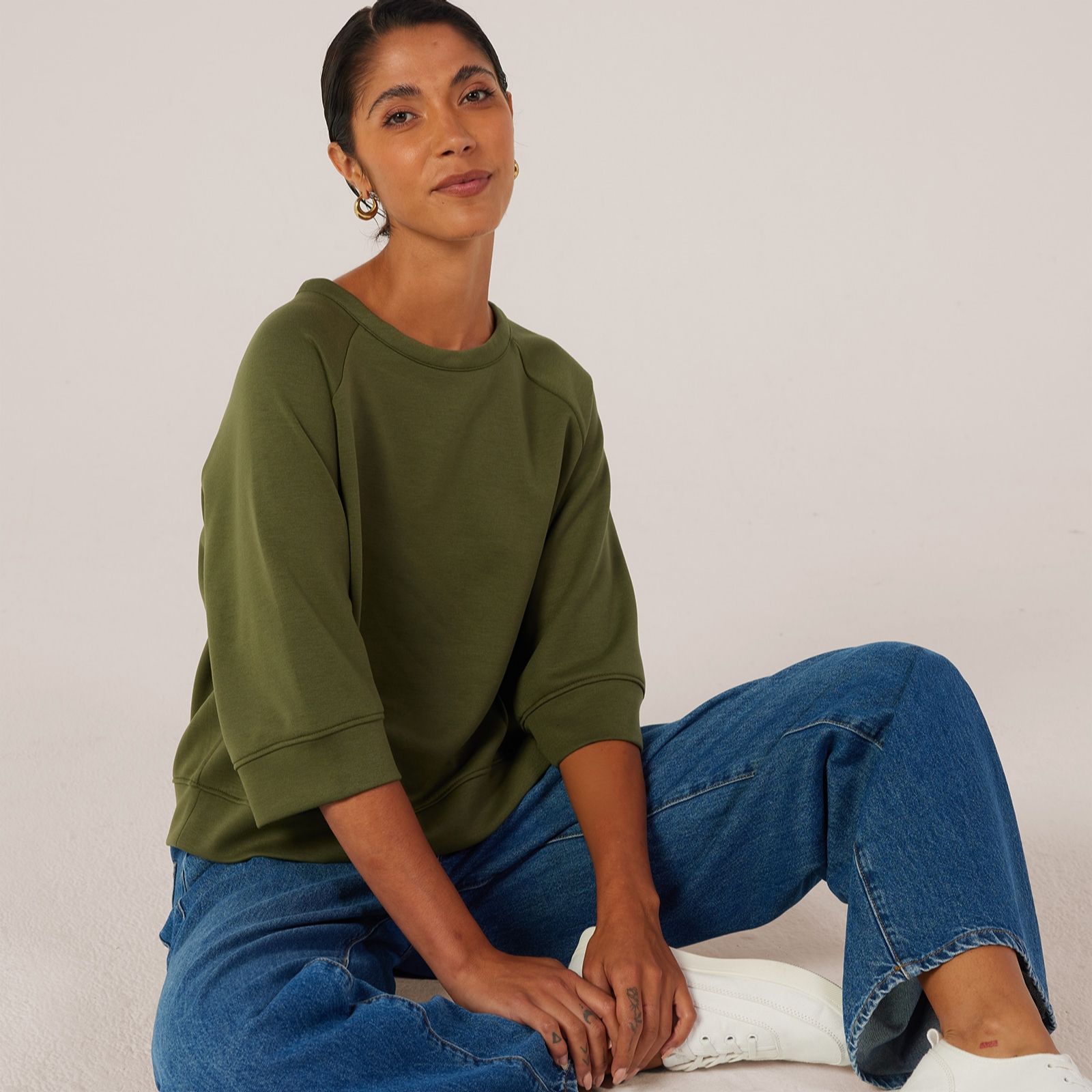 Kim & Co Scuba Jersey Raglan Sleeve Round-Neck Top