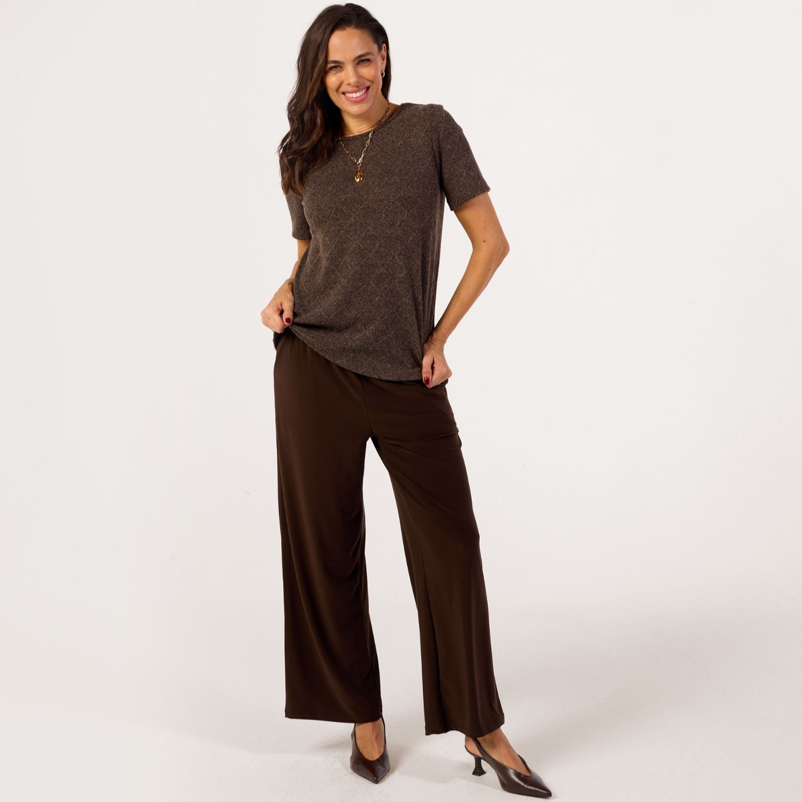Kim & Co Soft Diamond Knit Short Sleeve Top