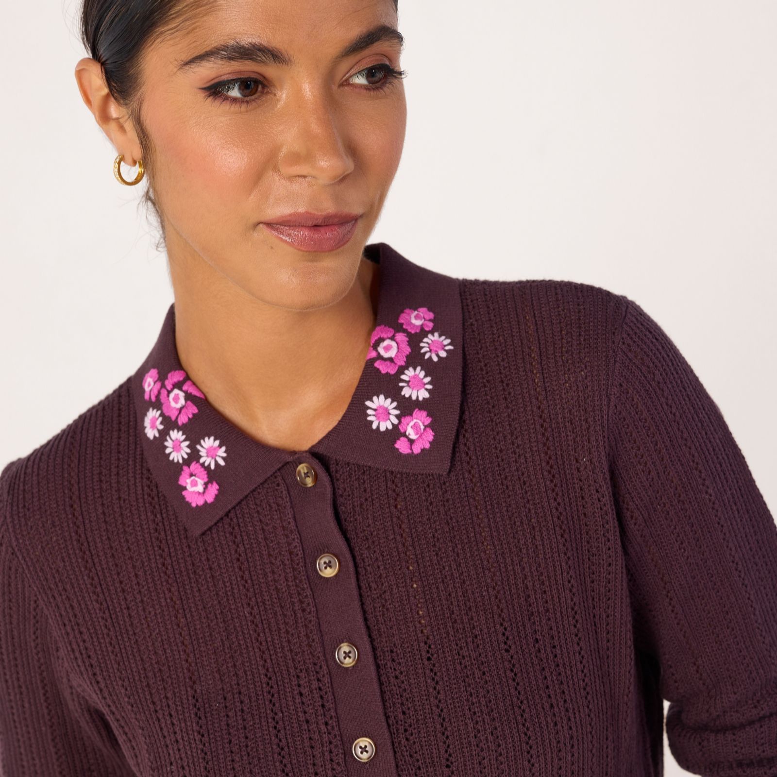 Ben de Lisi Floral Embroidered Knitted Polo