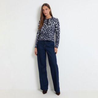 Wallis Leopard Knitted Jumper with Button Neck