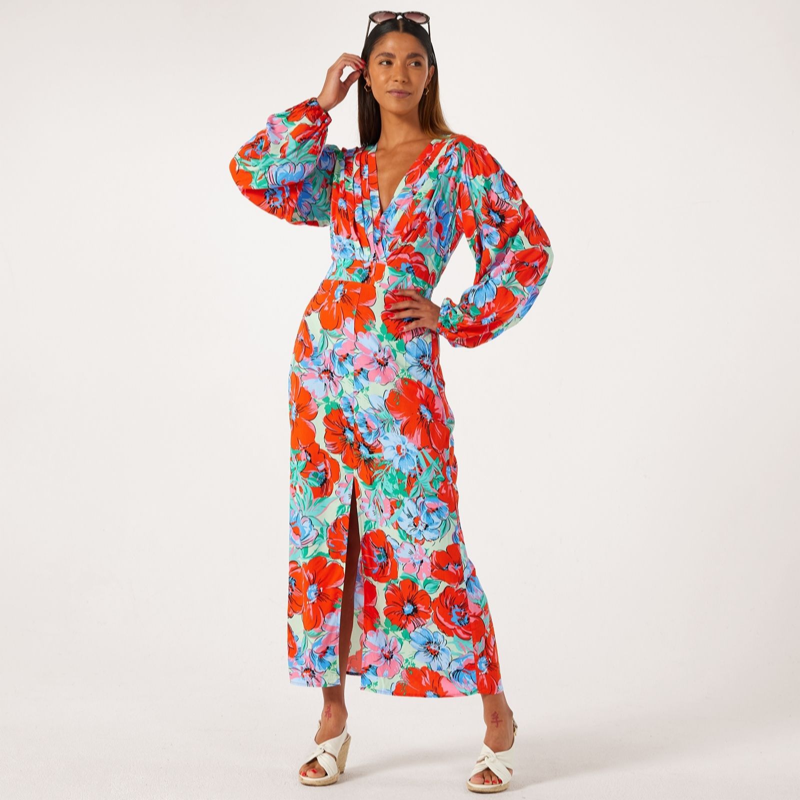 YAS Sirima V-Neck Printed Ankle Dress