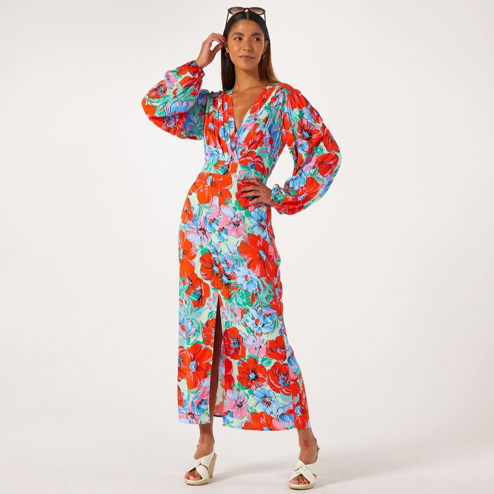 YAS Sirima V-Neck Printed Ankle Dress