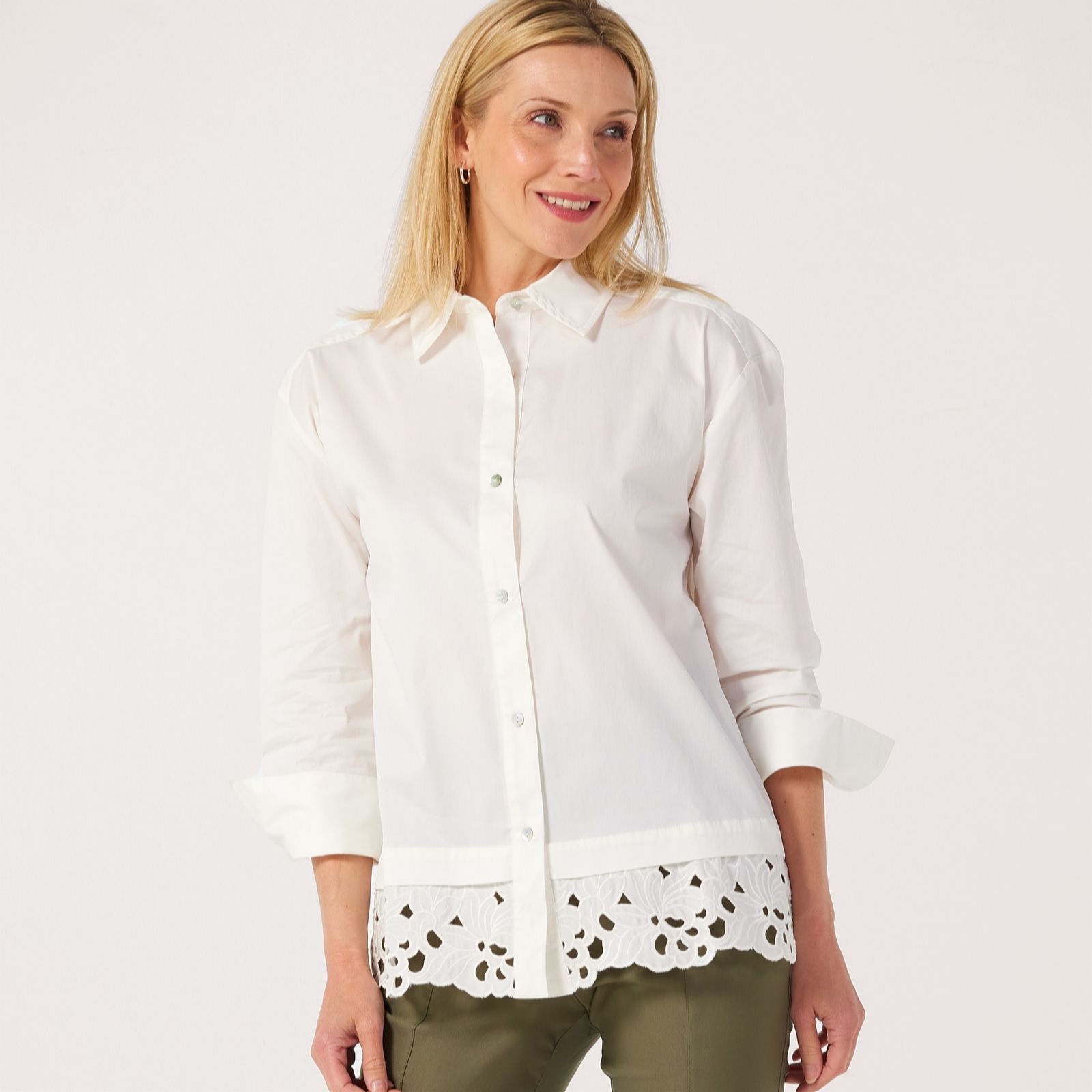 MarlaWynne Lace Combo Poplin Shirt