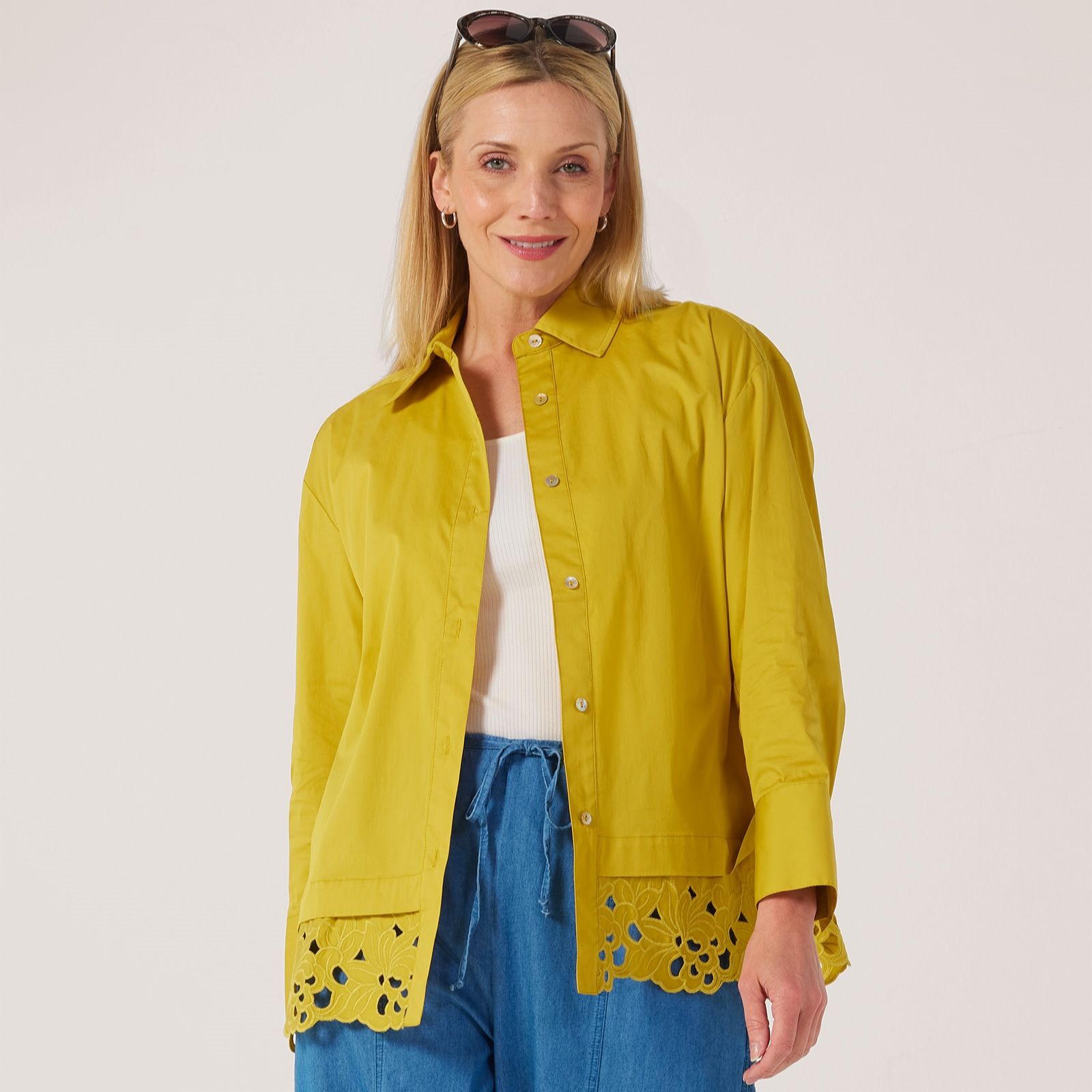 MarlaWynne Lace Combo Poplin Shirt