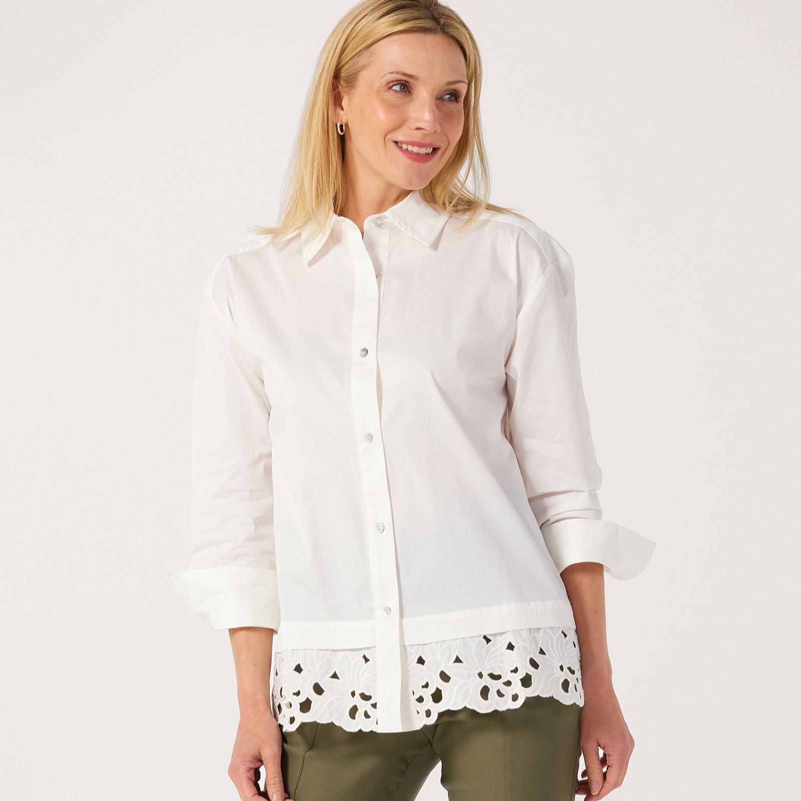 MarlaWynne Lace Combo Poplin Shirt