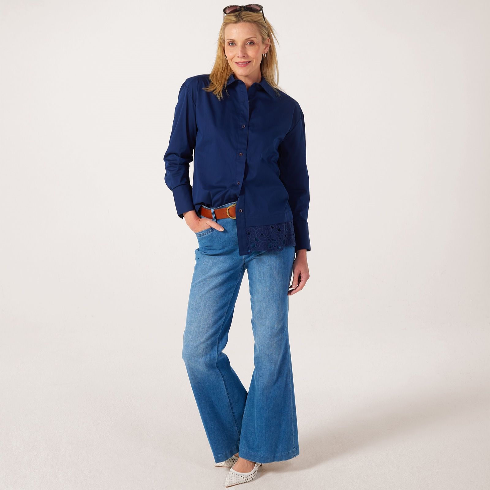 MarlaWynne Lace Combo Poplin Shirt