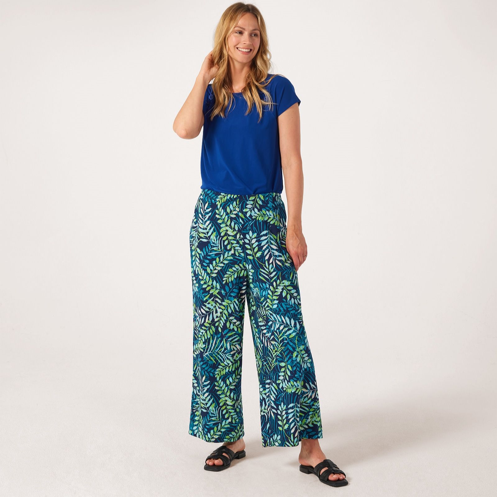Kim & Co Printed Brazil Jersey Palazzo Ankle Length Petite Trousers