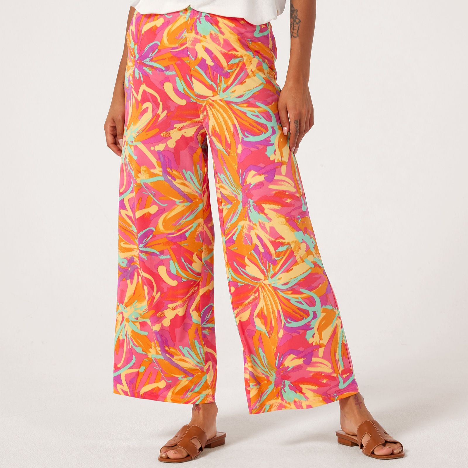 Kim & Co Printed Brazil Jersey Palazzo Ankle Length Petite Trousers