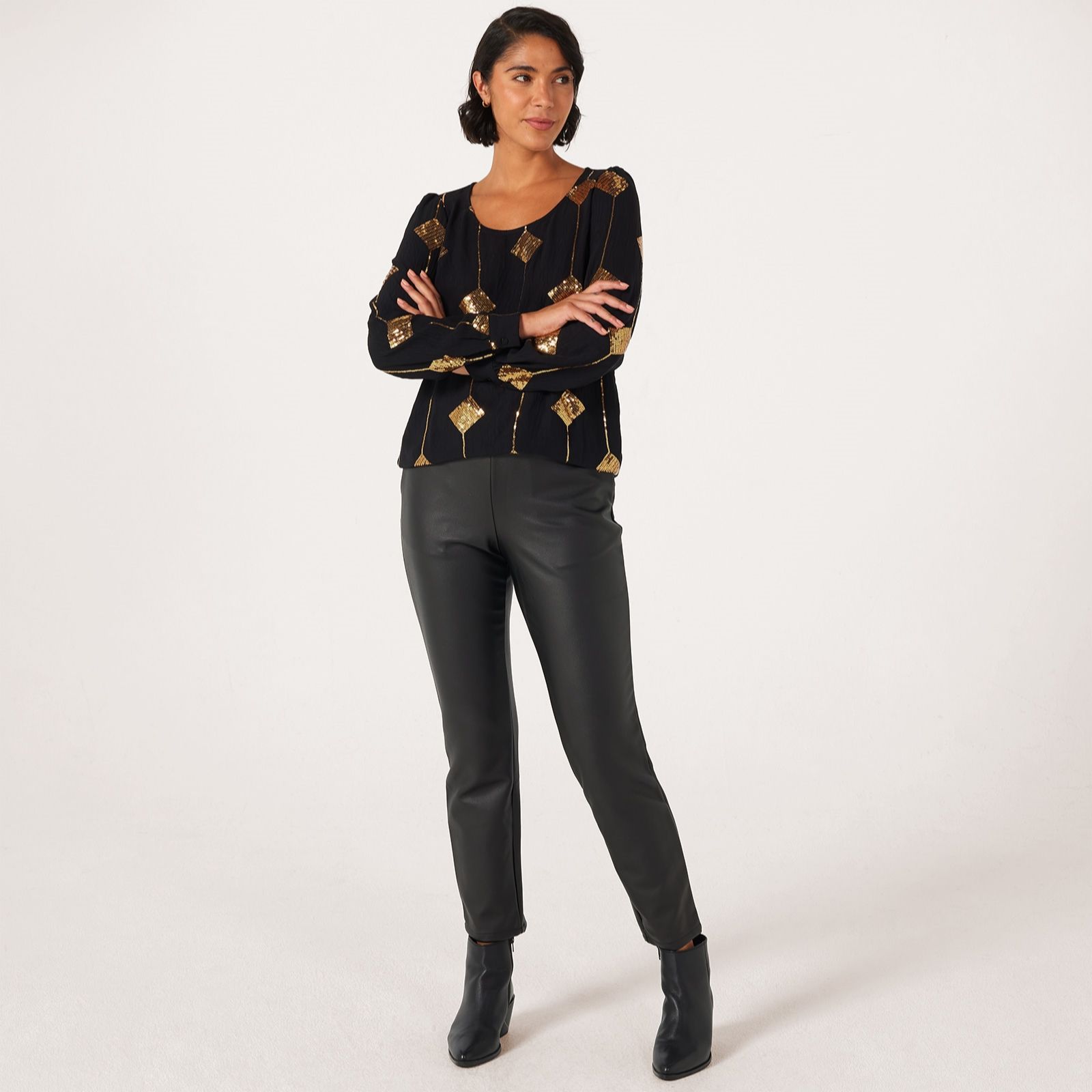 Nina Leonard Faux Leather Narrow Leg Petite Trousers