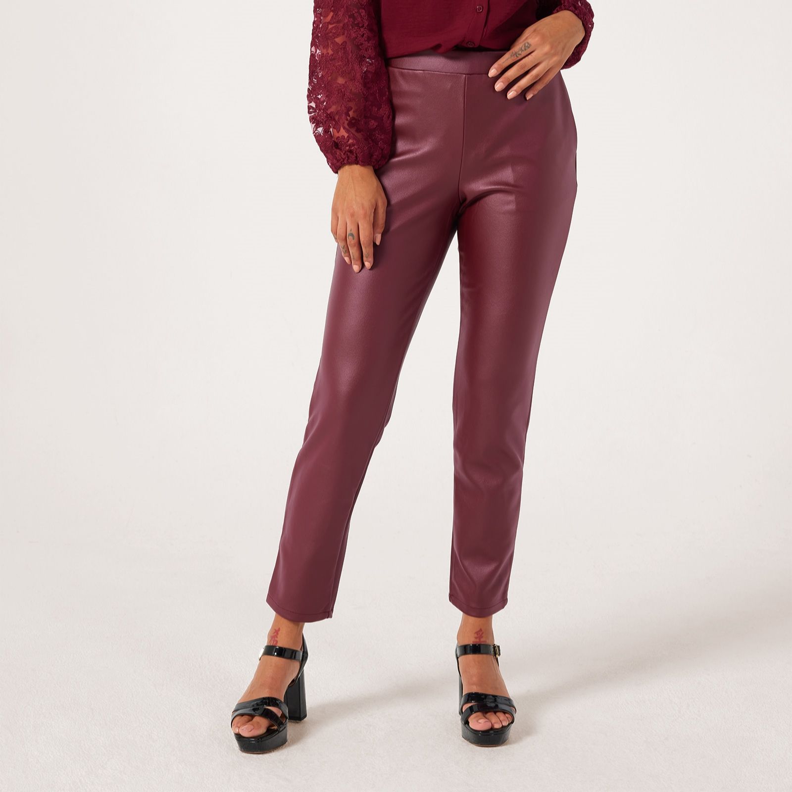 Nina Leonard Faux Leather Narrow Leg Petite Trousers