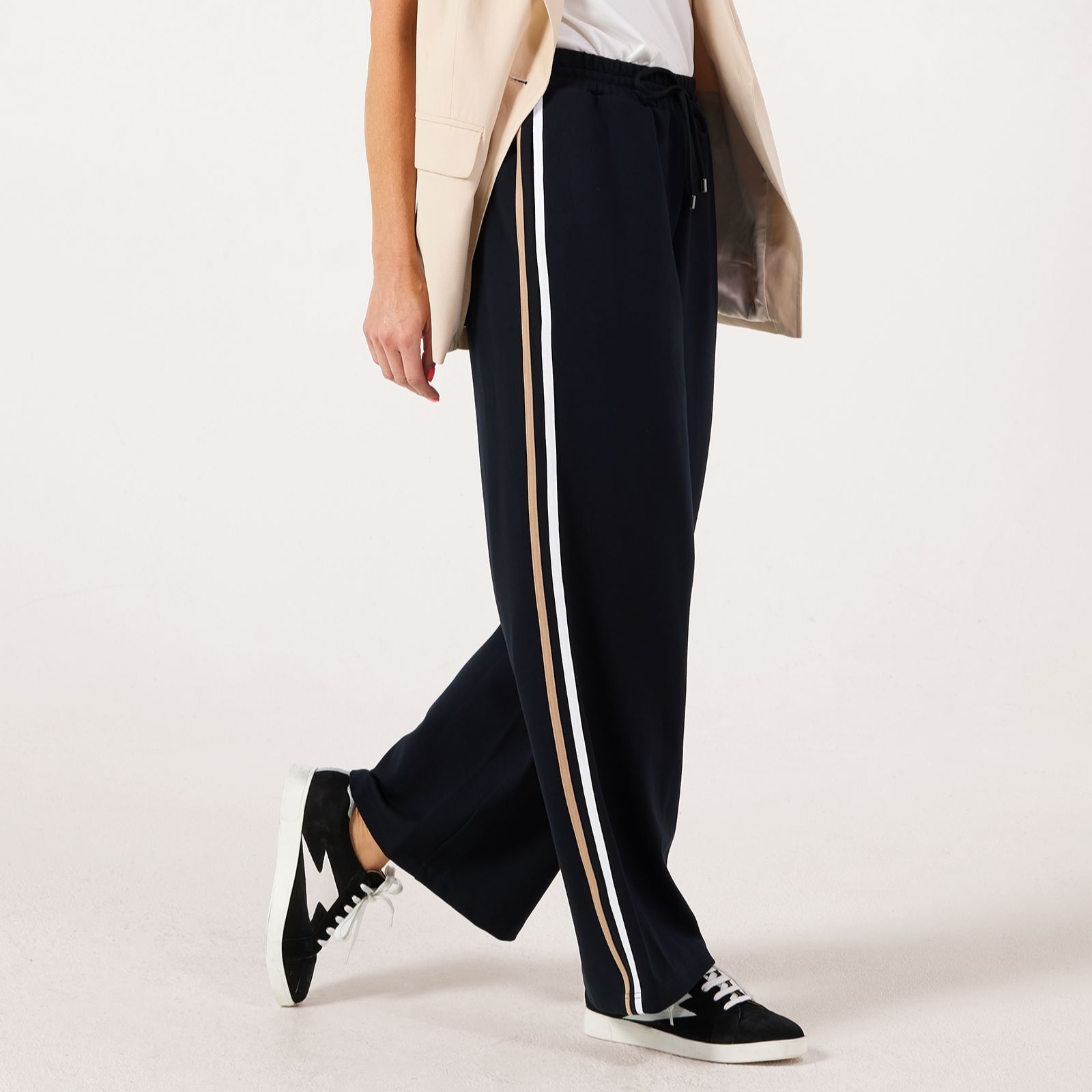 Denim & Co. Side Stripe Wide Leg Trouser Standard
