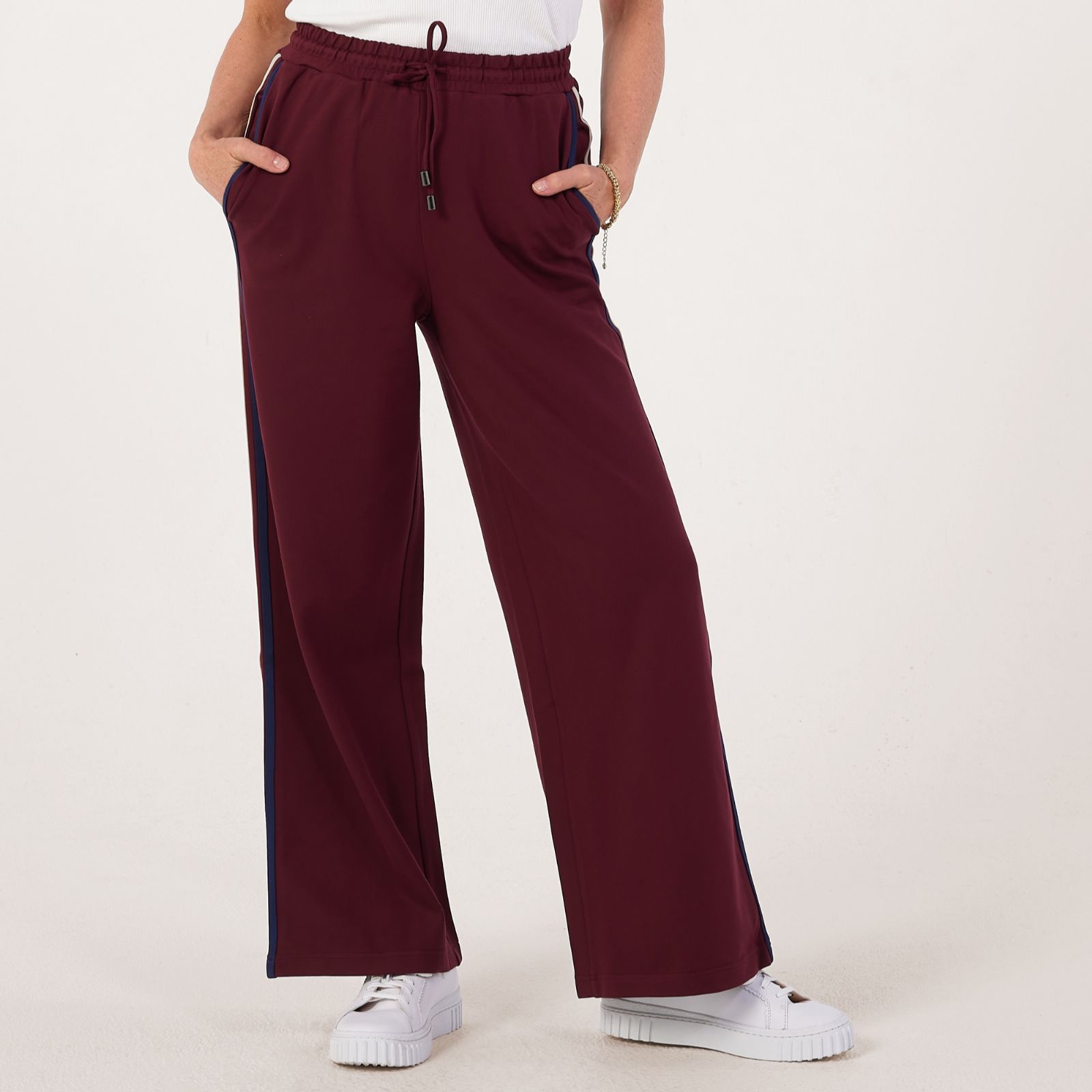 Denim & Co. Side Stripe Wide Leg Trouser Standard