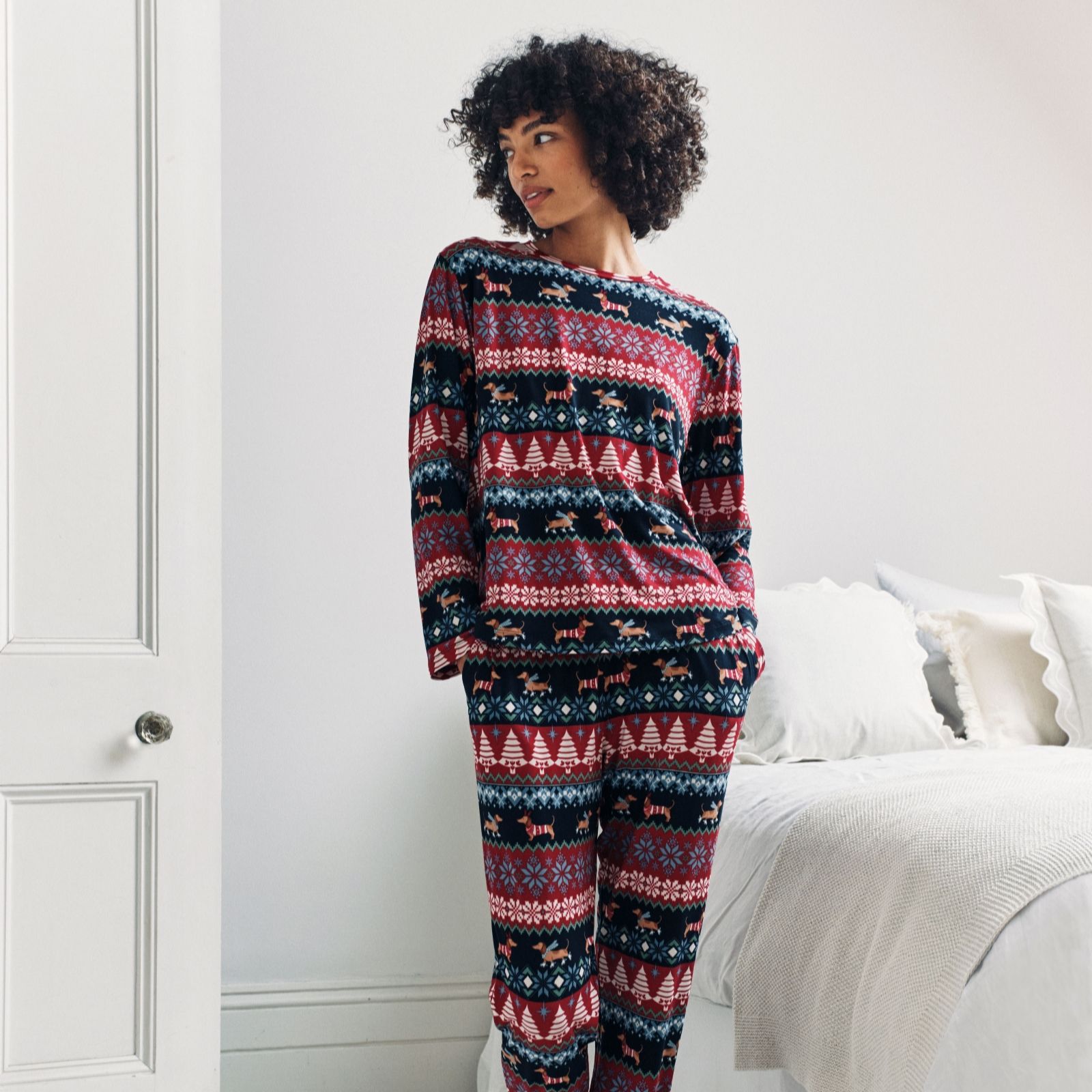 Chelsea Peers Festive PJ Set Sausage Dog Womens