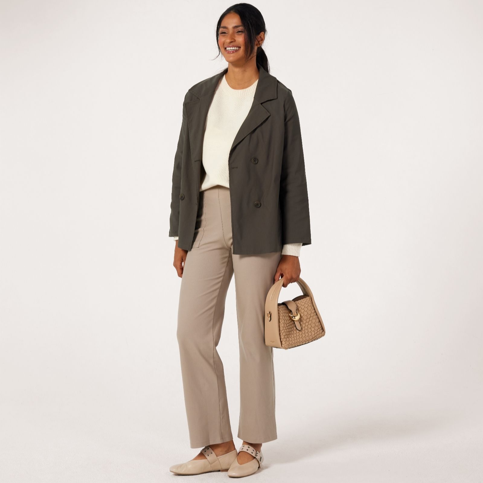 Kim & Co Deluxe Denim Knit Contrast Detail Straight Leg Petite Trousers