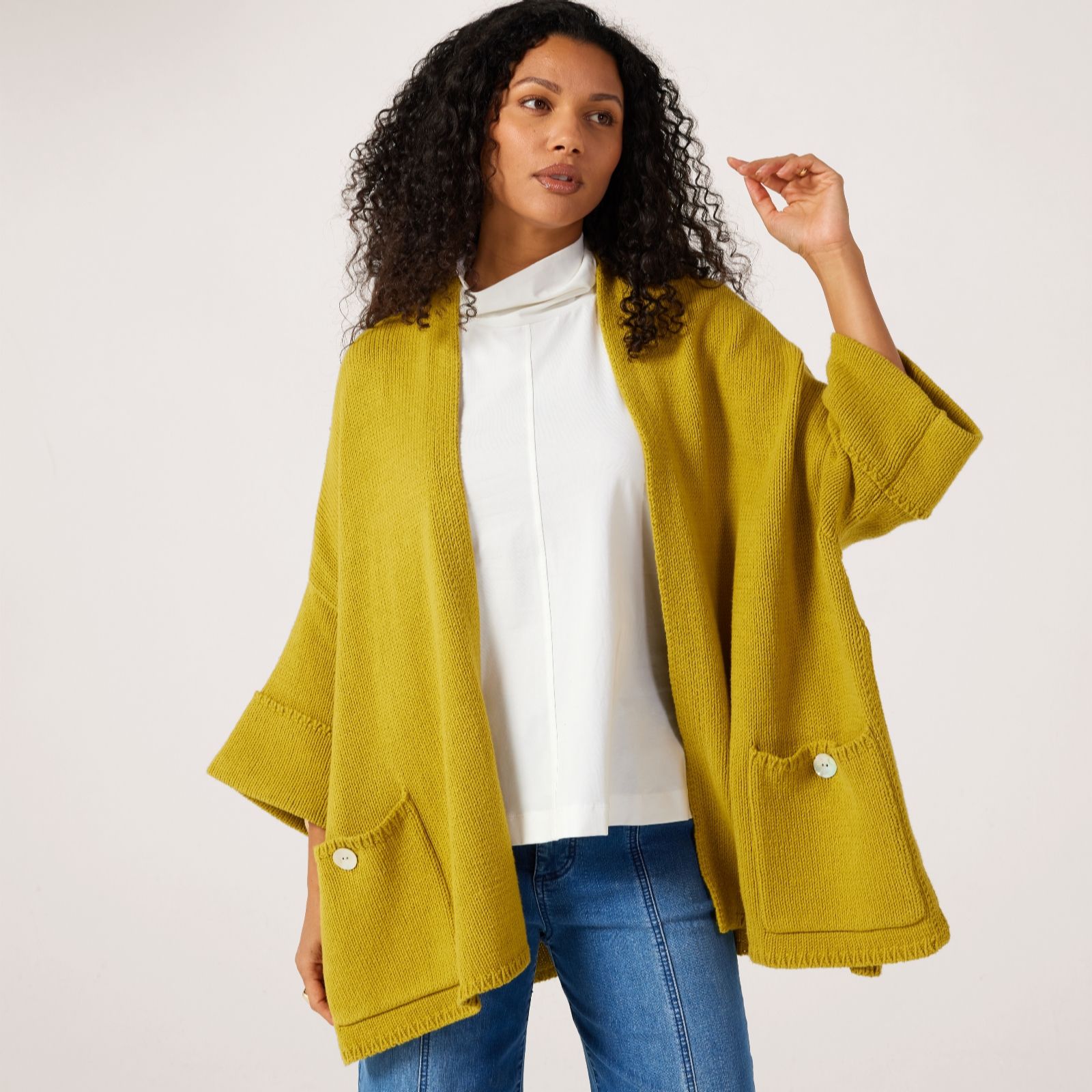 MarlaWynne Collection Cotton Blend Drama Kimono With Pockets