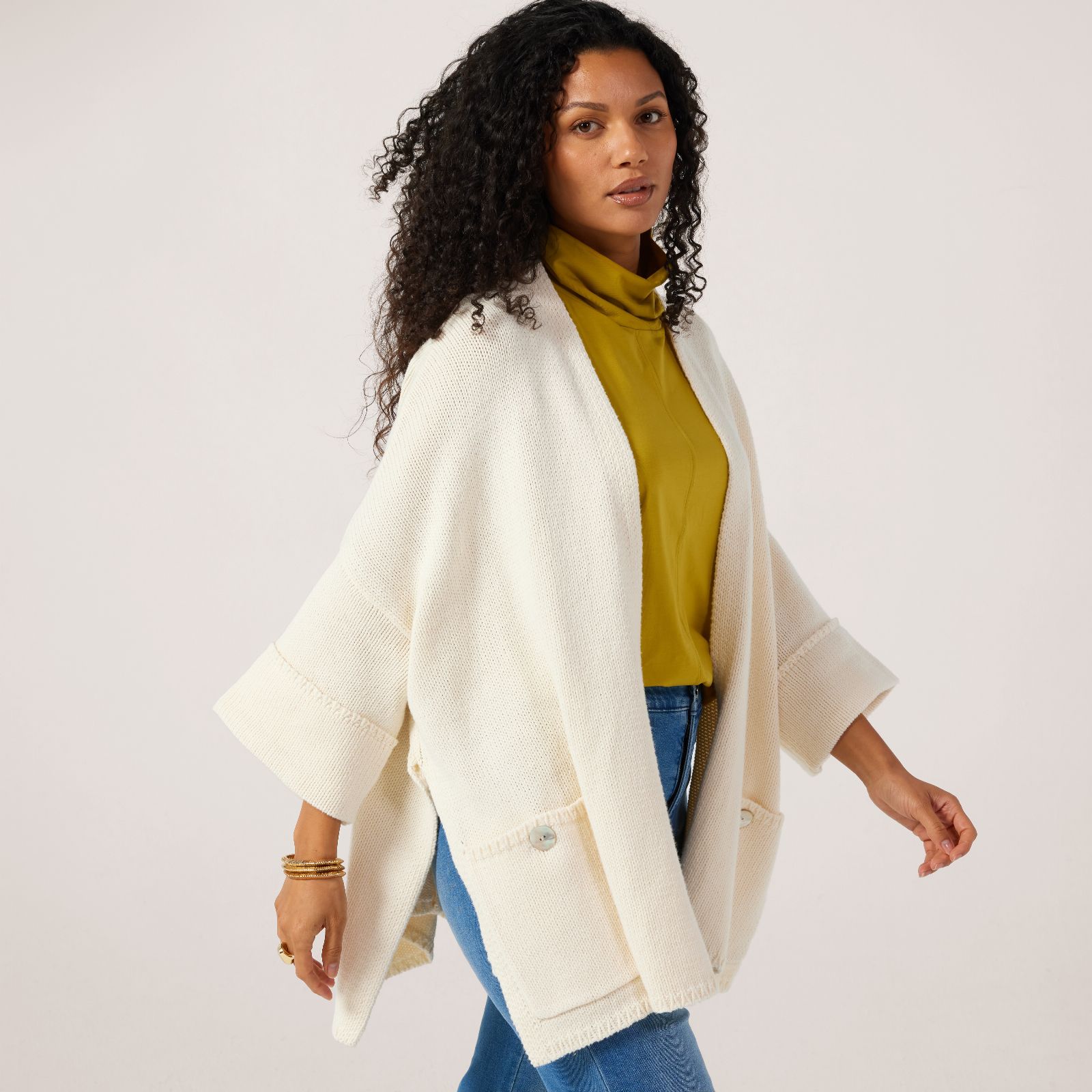 MarlaWynne Collection Cotton Blend Drama Kimono With Pockets