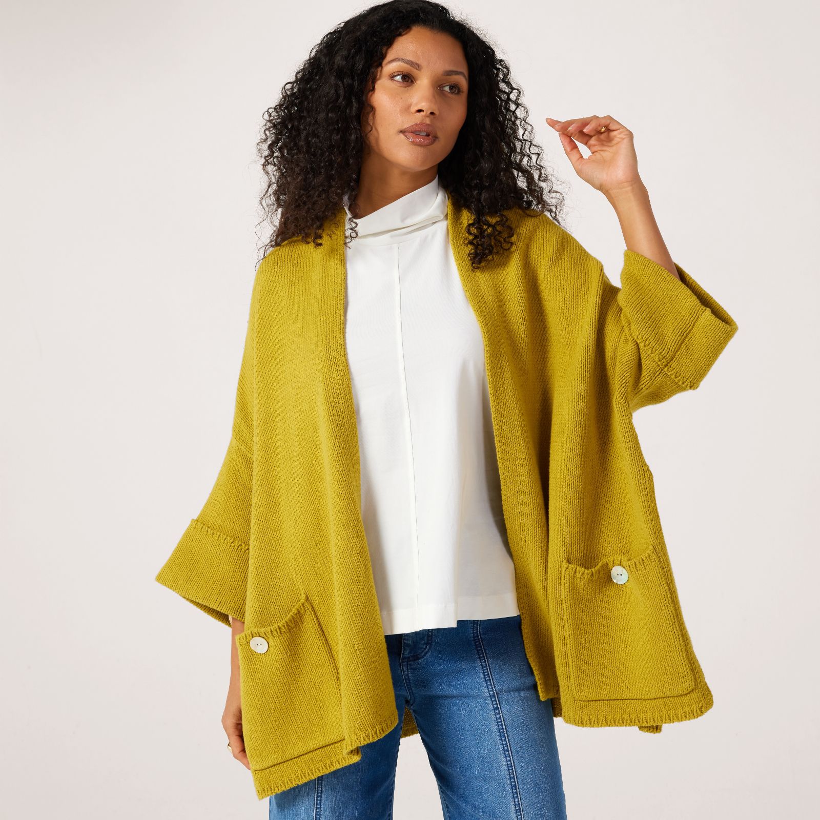 MarlaWynne Collection Cotton Blend Drama Kimono With Pockets