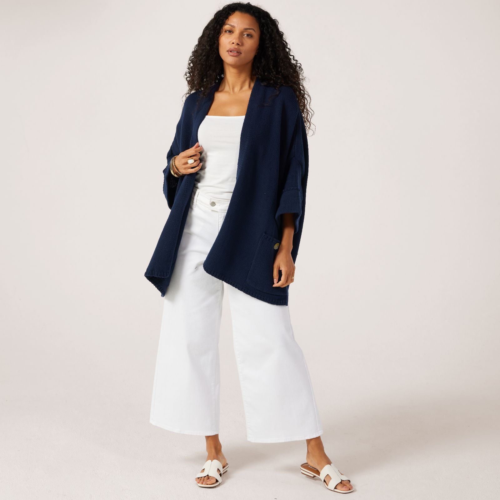 MarlaWynne Collection Cotton Blend Drama Kimono With Pockets