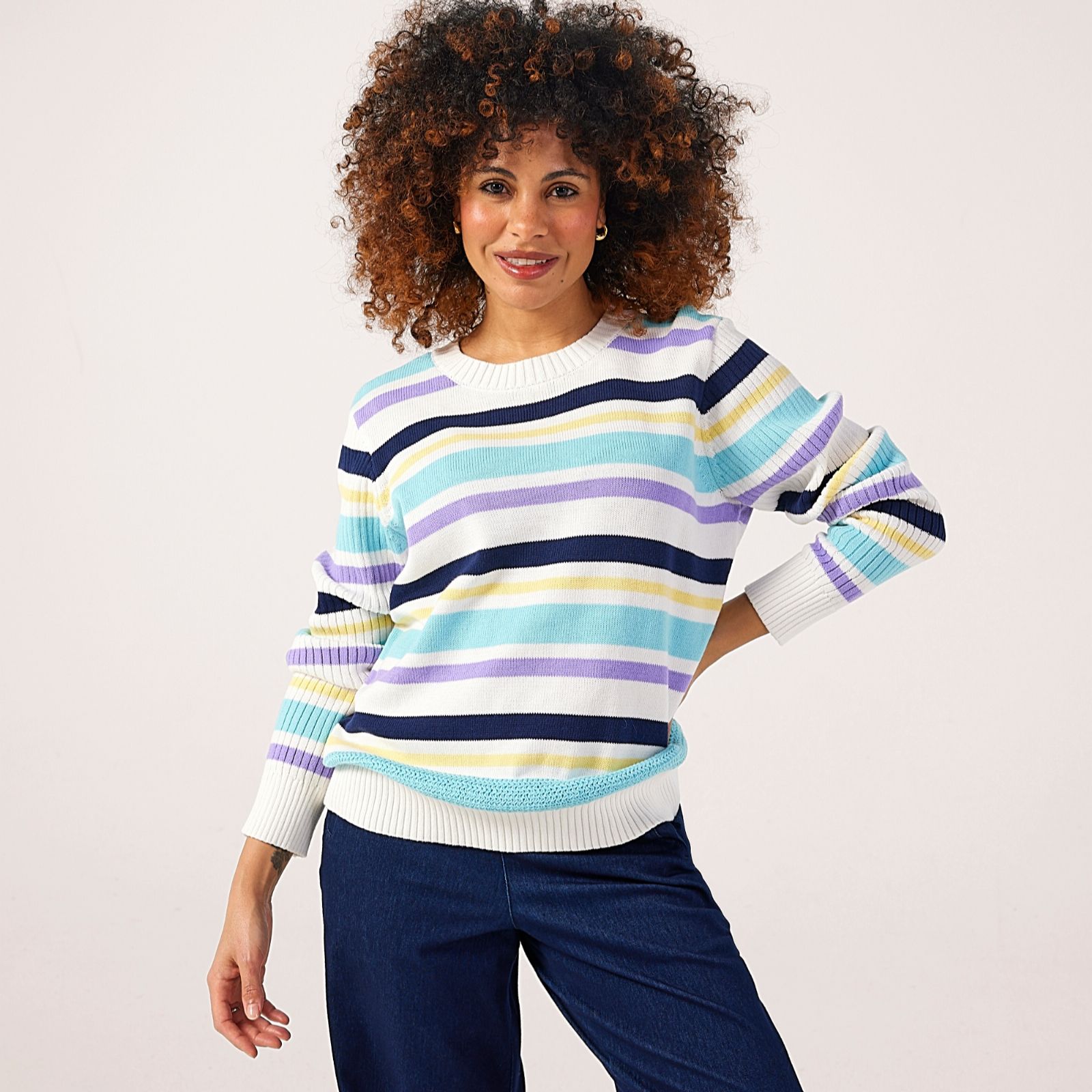 Denim & Co. Stripe Jumper Rib Sleeve Detail