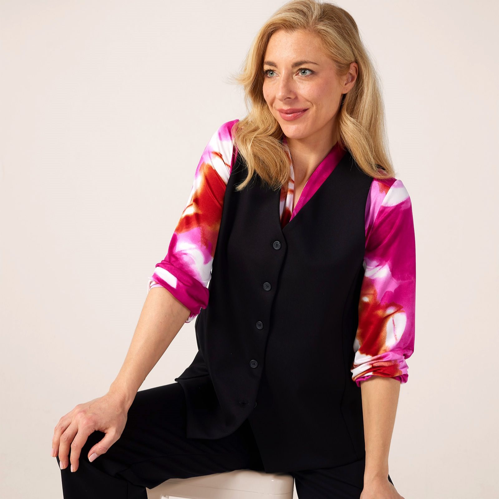 Kim & Co Stretch Ponte Jersey Button Front Waistcoat