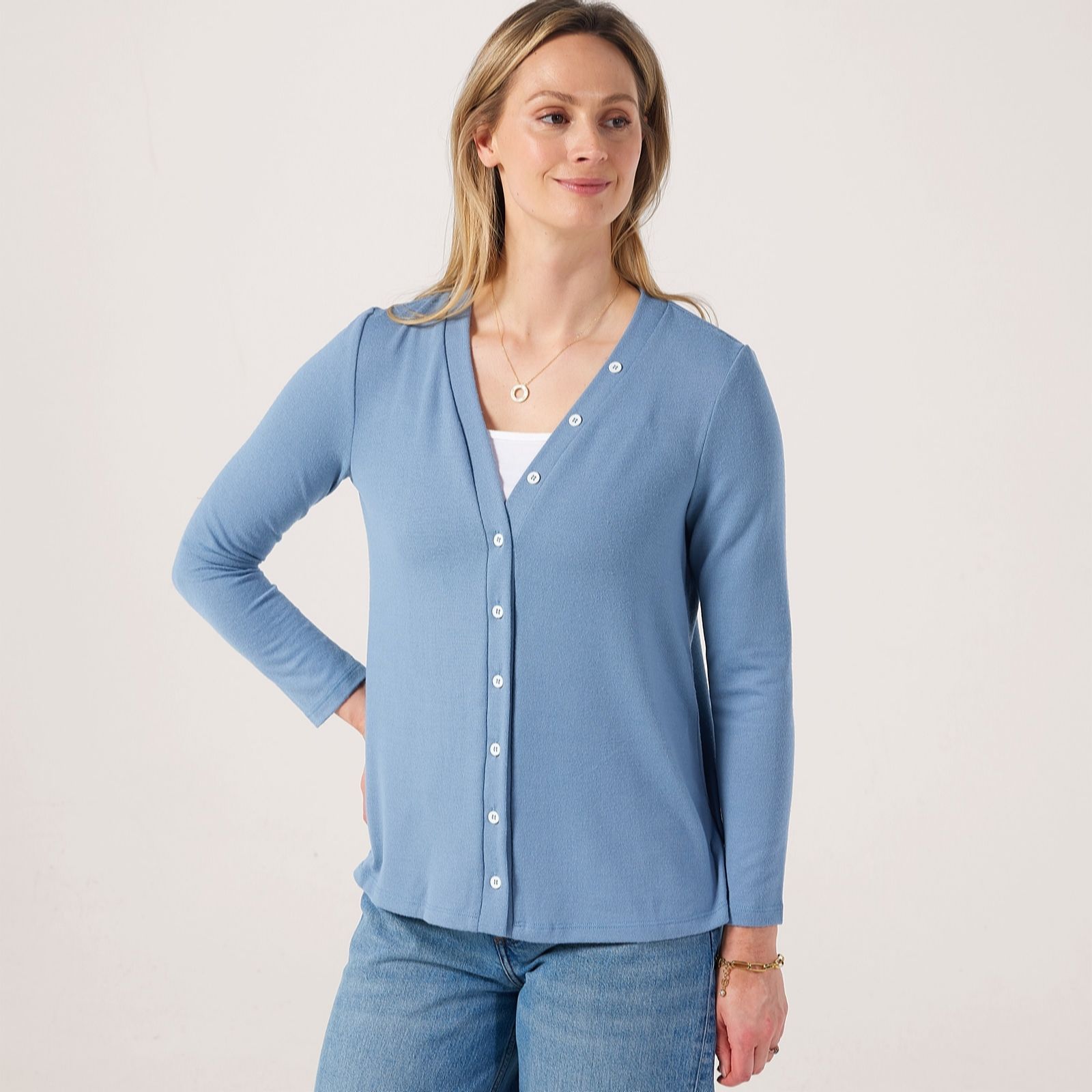 Kim & Co Soft Touch Contrast Button Cardigan