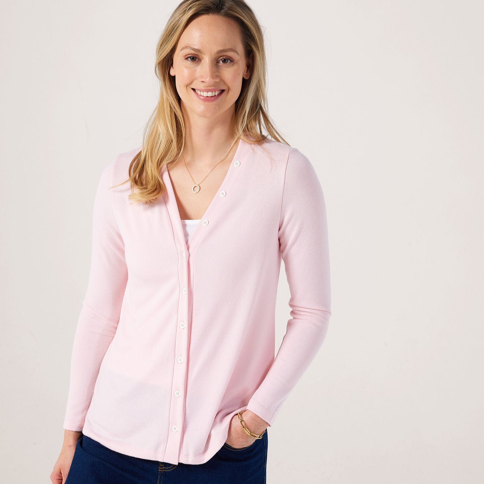 Kim & Co Soft Touch Contrast Button Cardigan