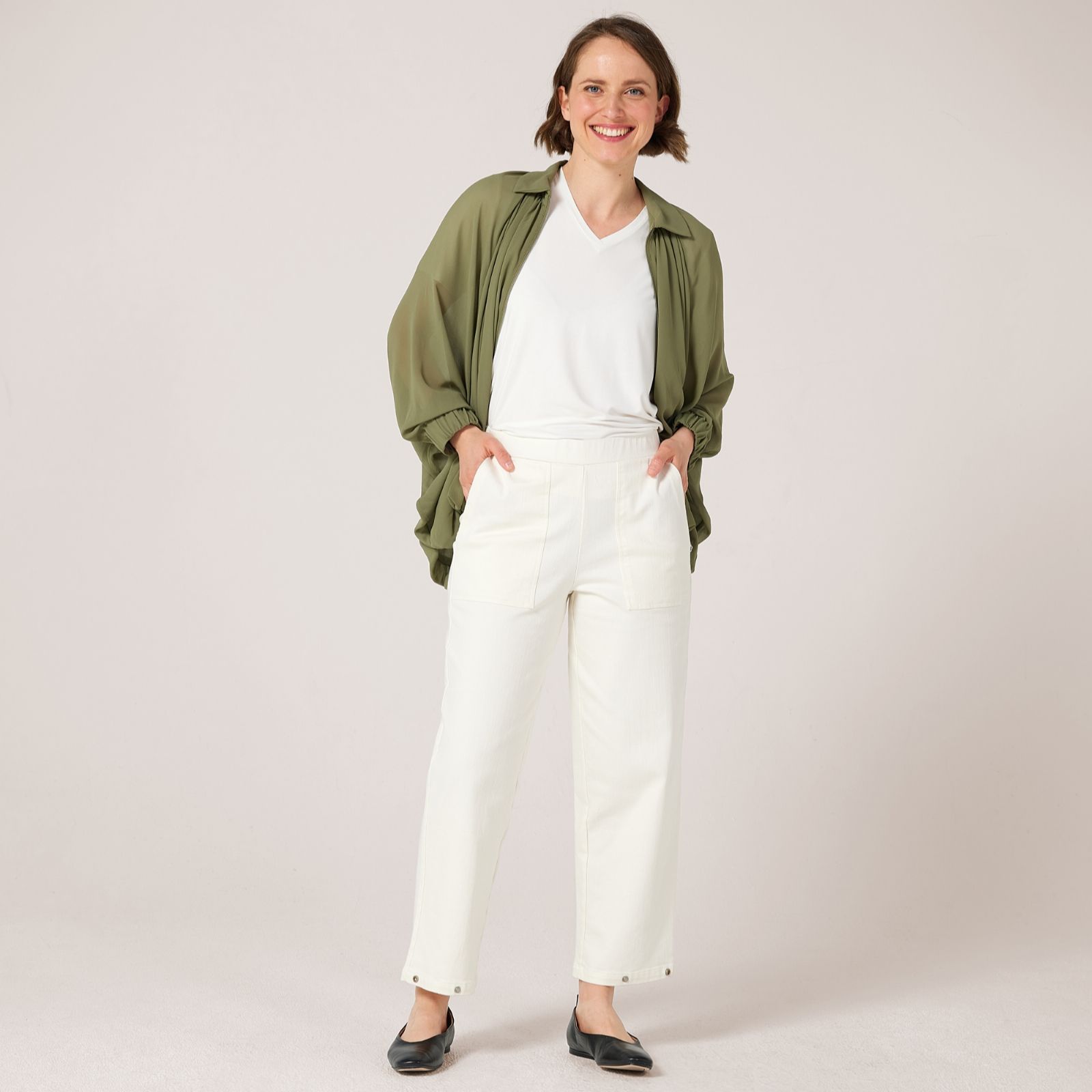 MarlaWynne Denim Washed Twill Slouch Tapered Trousers