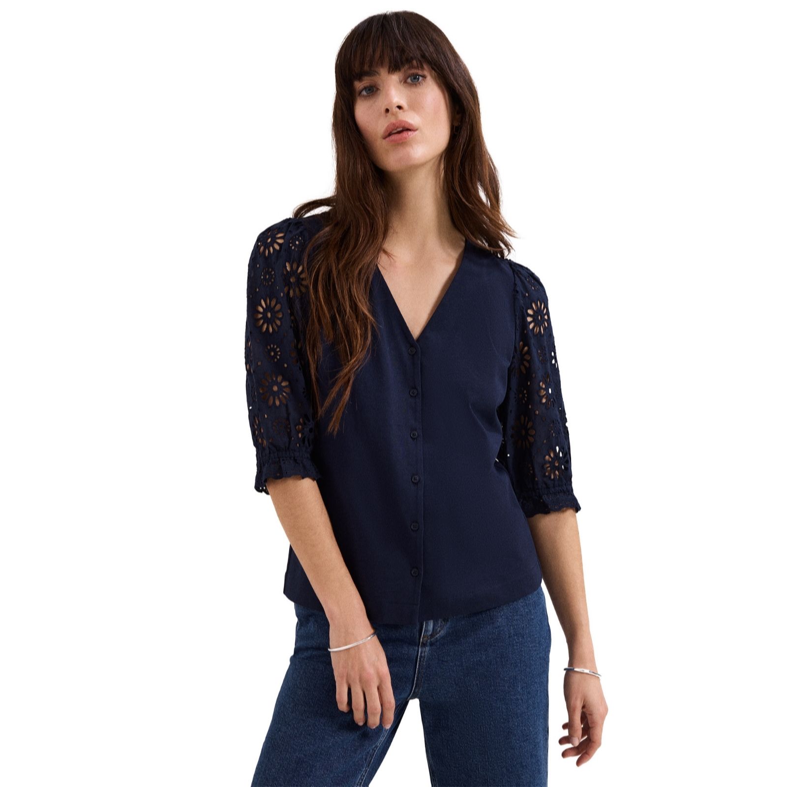 Phase Eight Eleanor Cotton Jersey with Broderie Sleeve Top