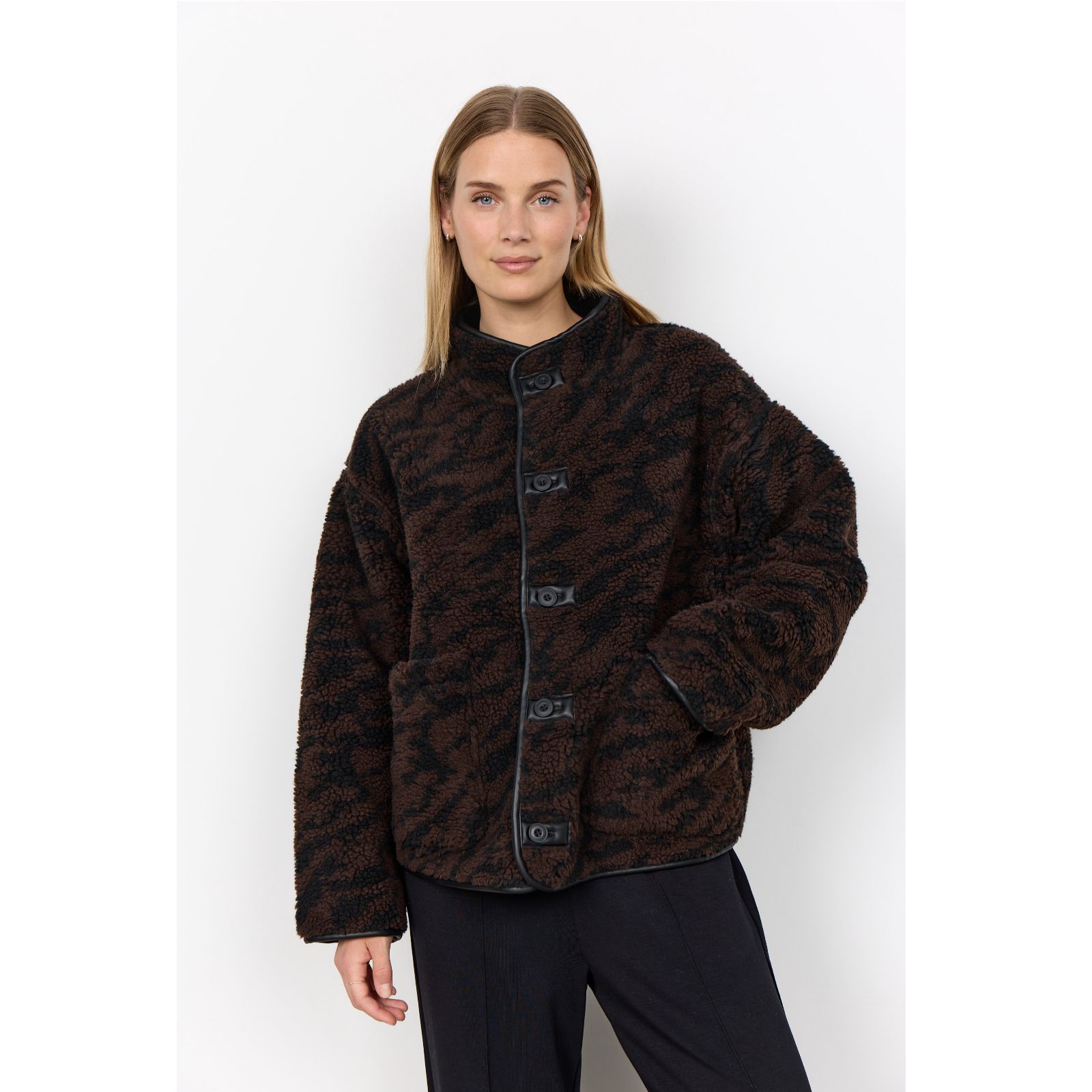 SOYACONCEPT Gida Reversible Faux Leather & Fleece Coat