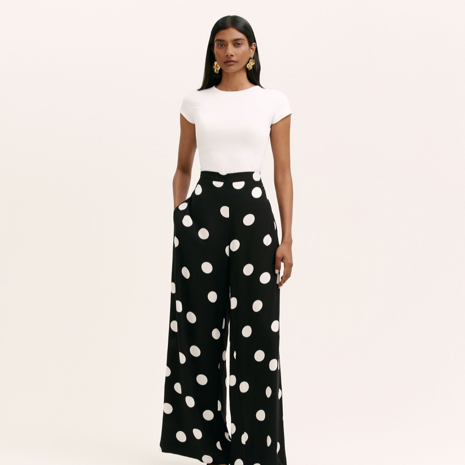Finery London Nat Spot Print Black & Ivory Trousers Standard