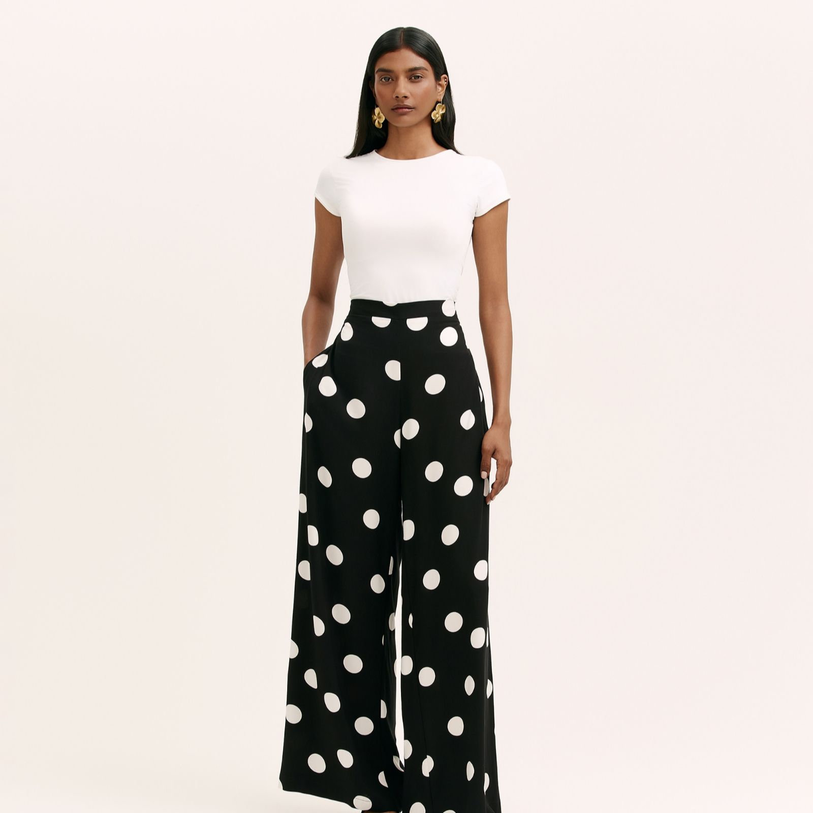 Finery London Nat Spot Print Black & Ivory Trousers Standard
