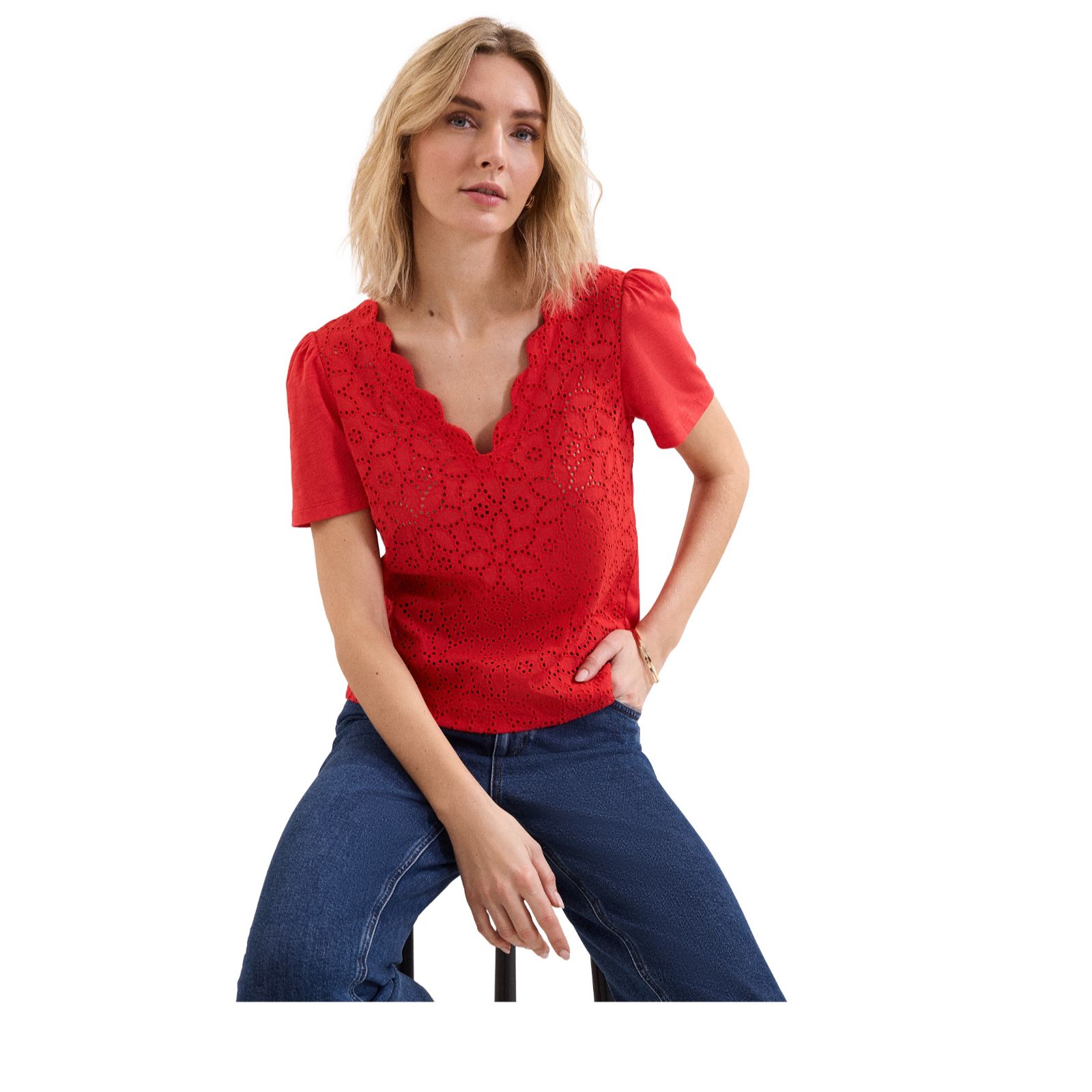 Phase Eight Freya Broiderie Scallop Tshirt
