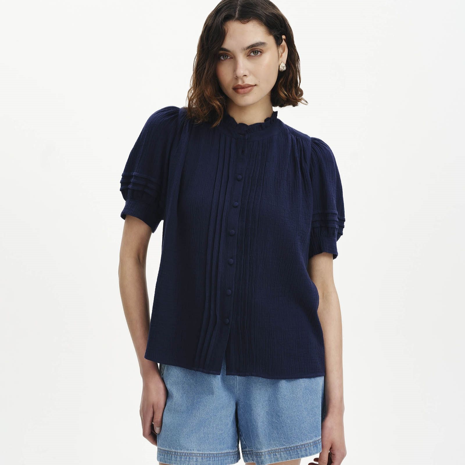 Finery London Cotton Teagan Short Sleeve Lace Detail Blouse