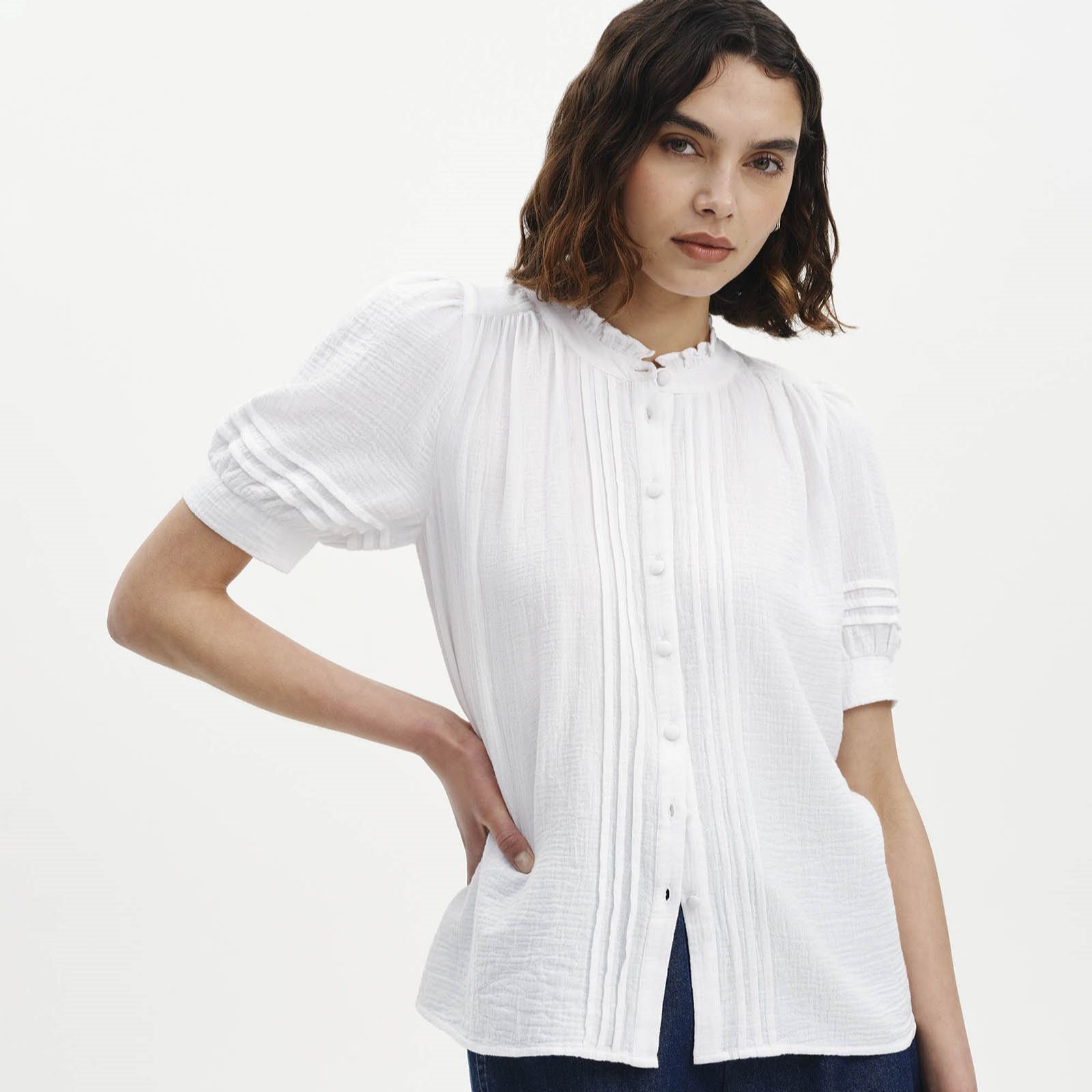Finery London Cotton Teagan Short Sleeve Lace Detail Blouse