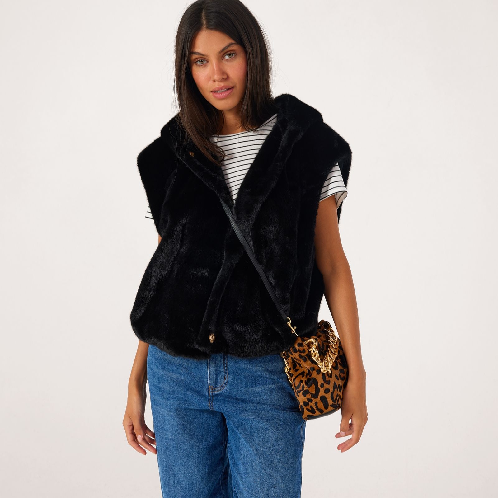 Malissa J Faux Fur Gilet With Hood